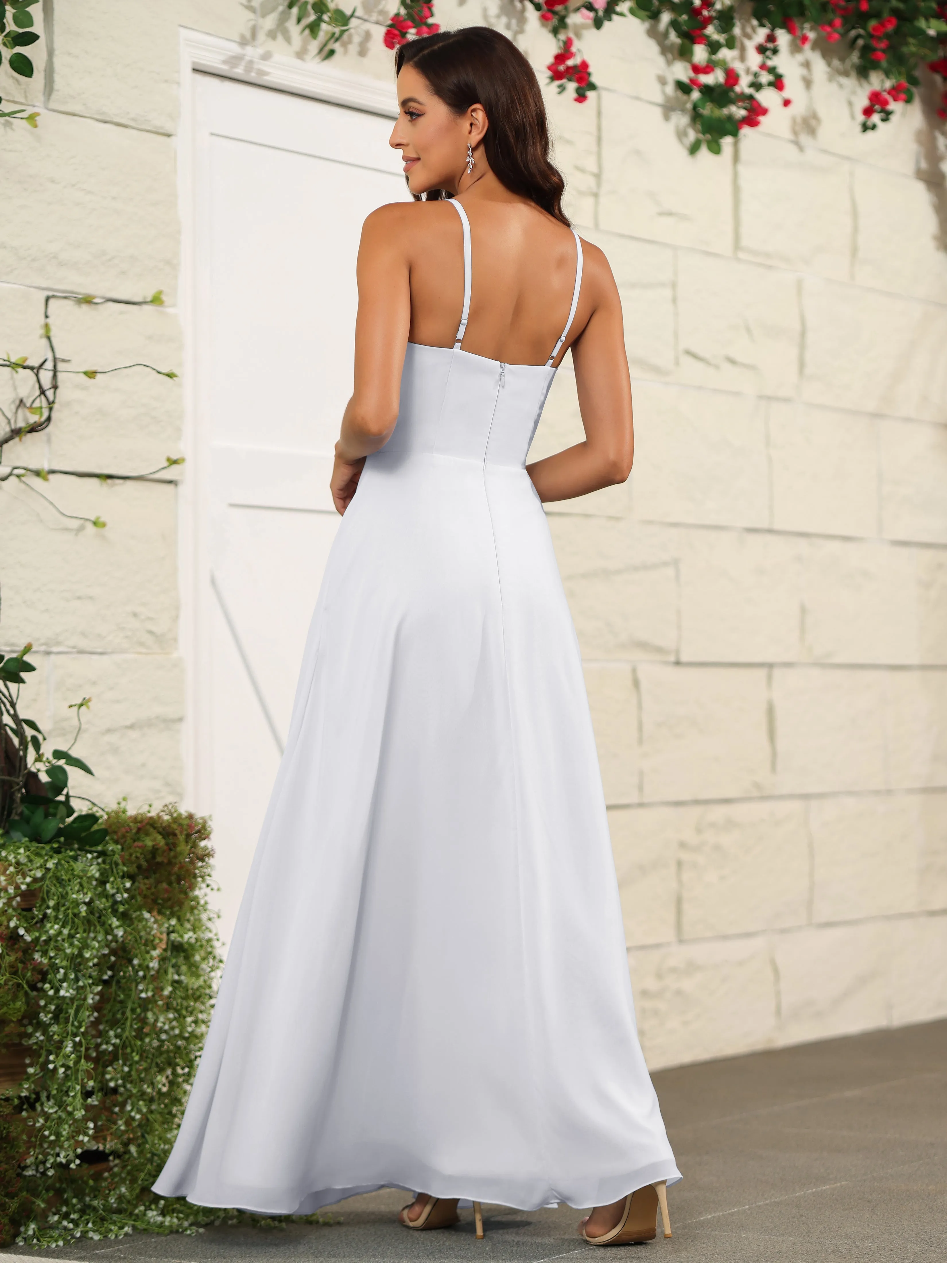 Beautiful Chiffon Spaghetti Straps Bridesmaid Dress with Pockets