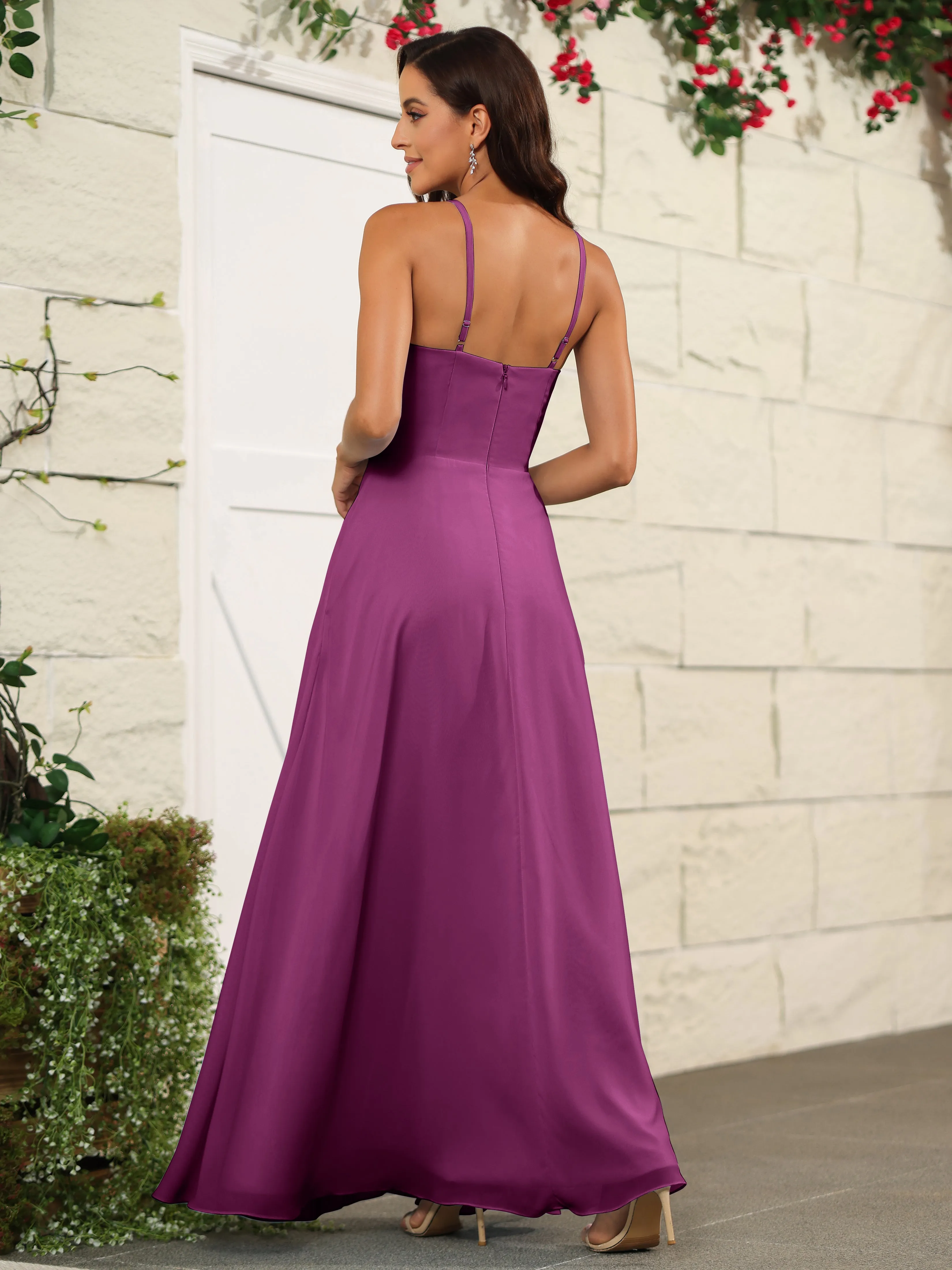 Beautiful Chiffon Spaghetti Straps Bridesmaid Dress with Pockets