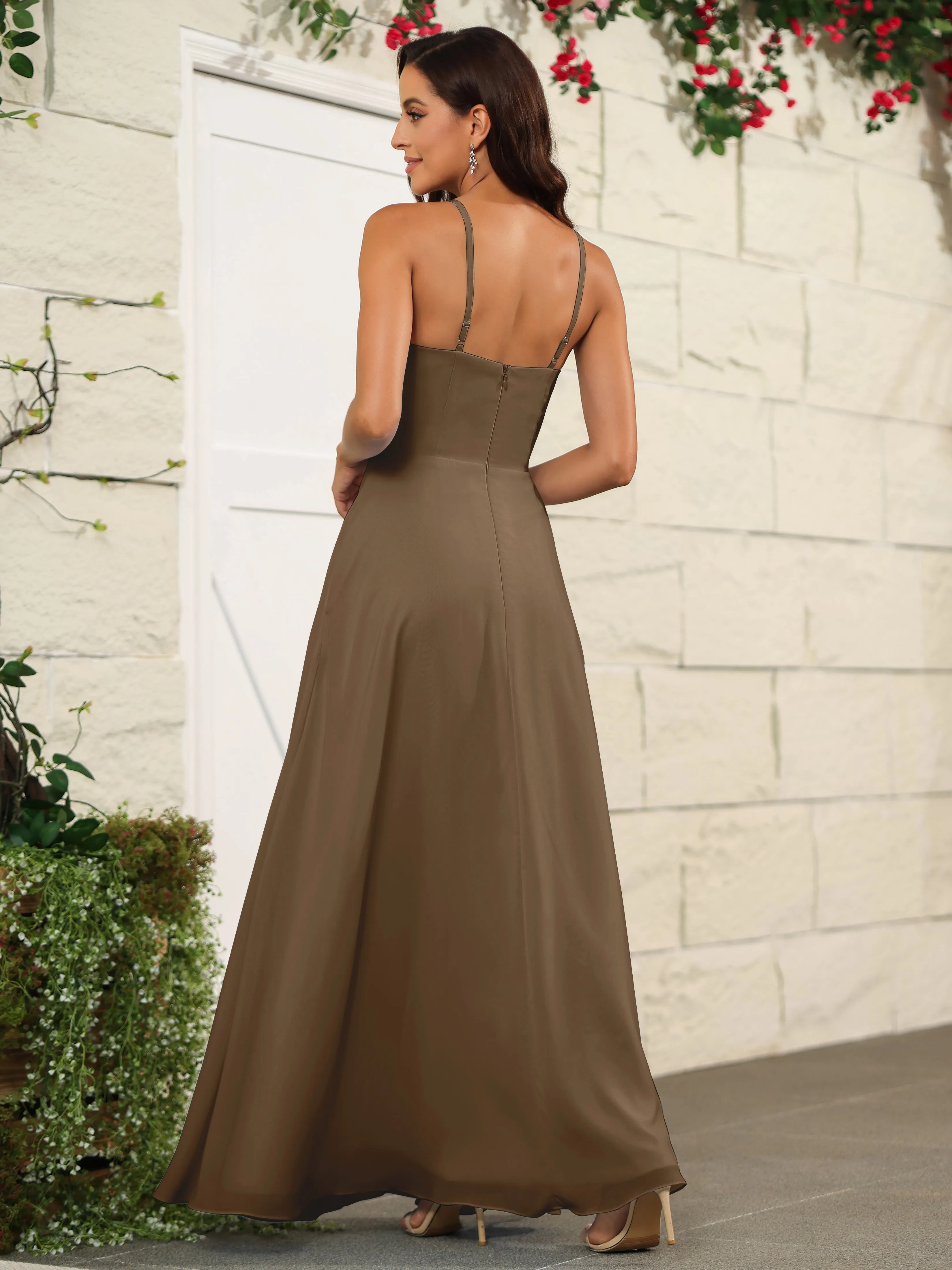 Beautiful Chiffon Spaghetti Straps Bridesmaid Dress with Pockets