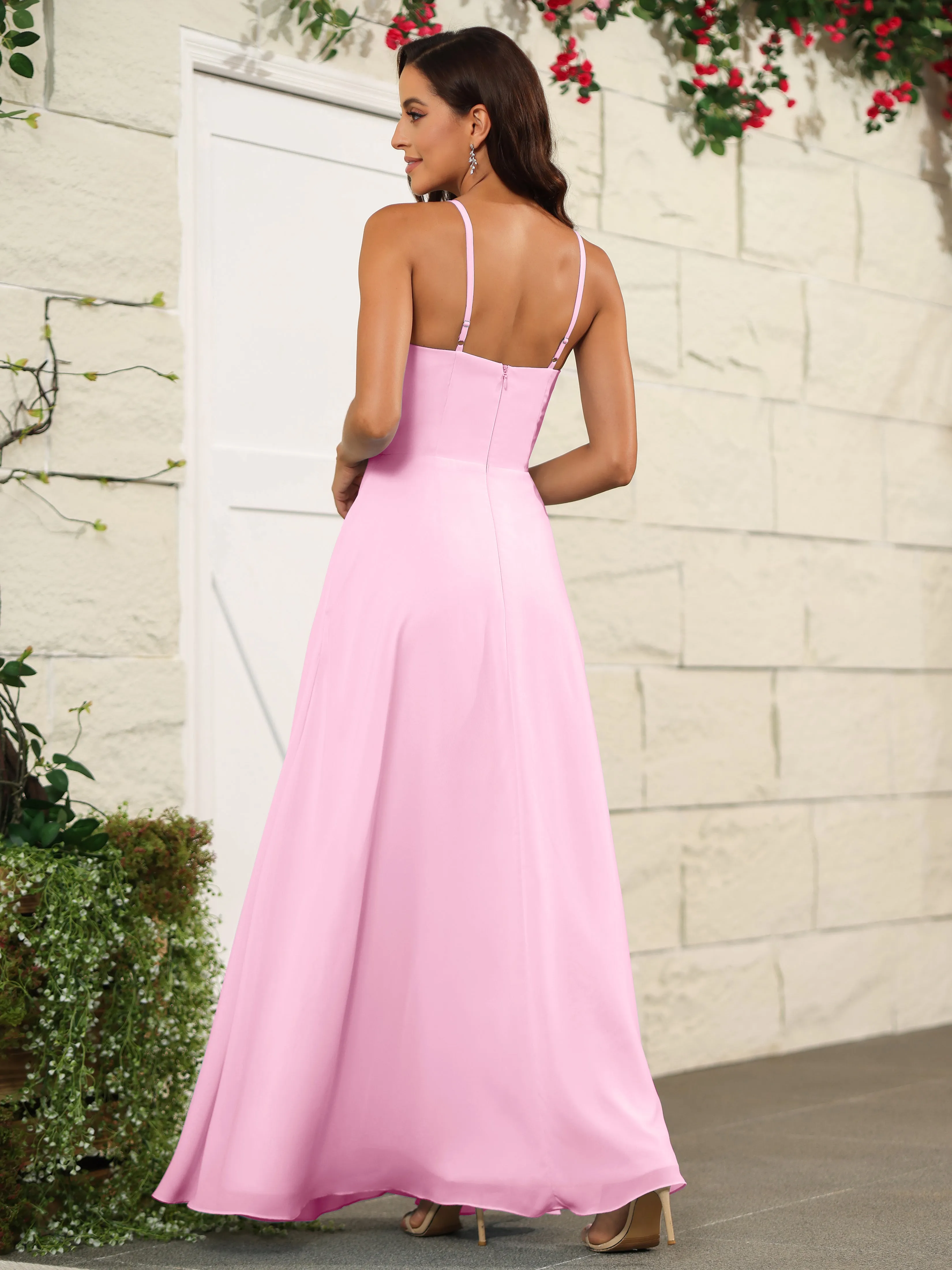 Beautiful Chiffon Spaghetti Straps Bridesmaid Dress with Pockets