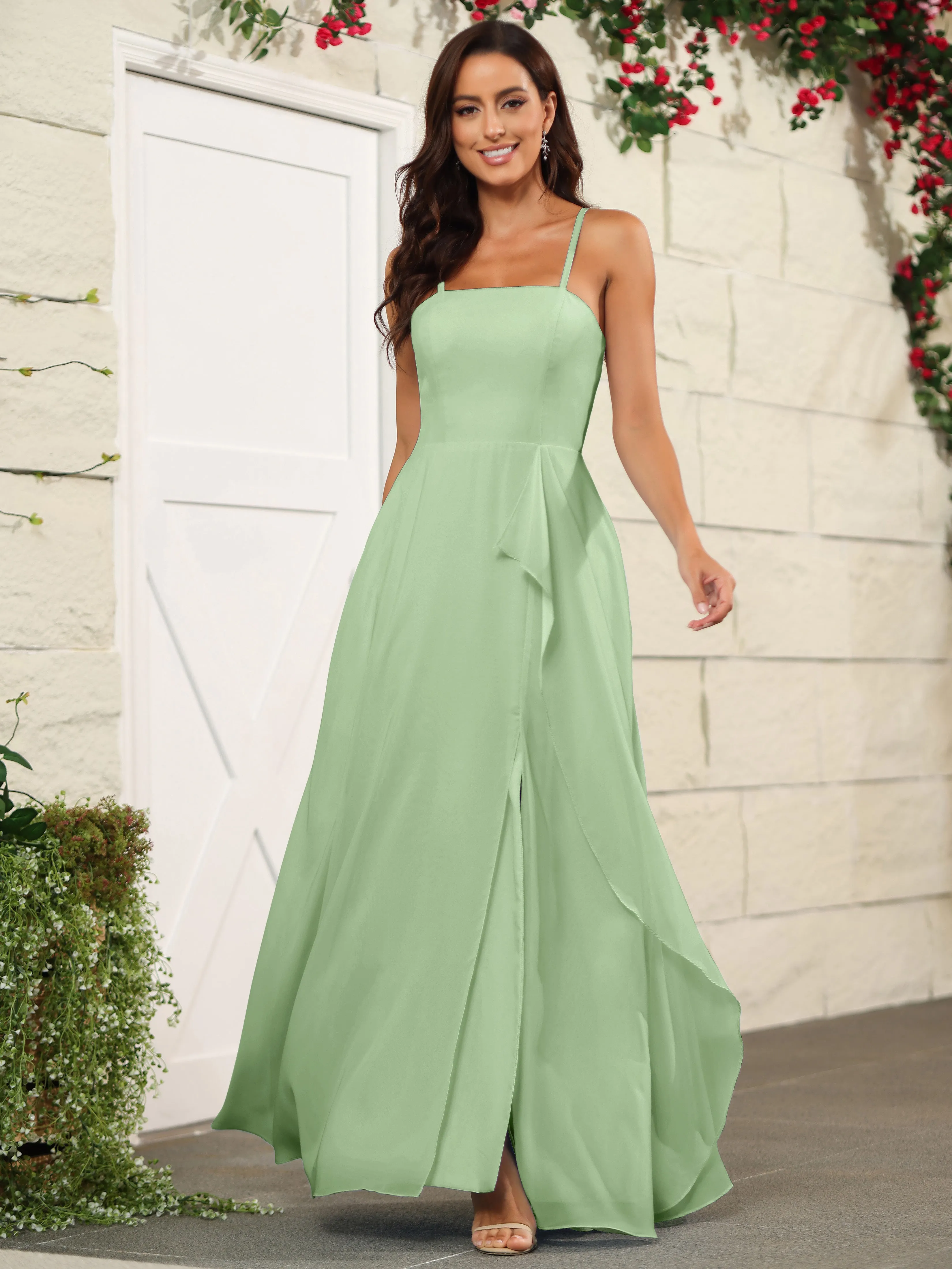 Beautiful Chiffon Spaghetti Straps Bridesmaid Dress with Pockets