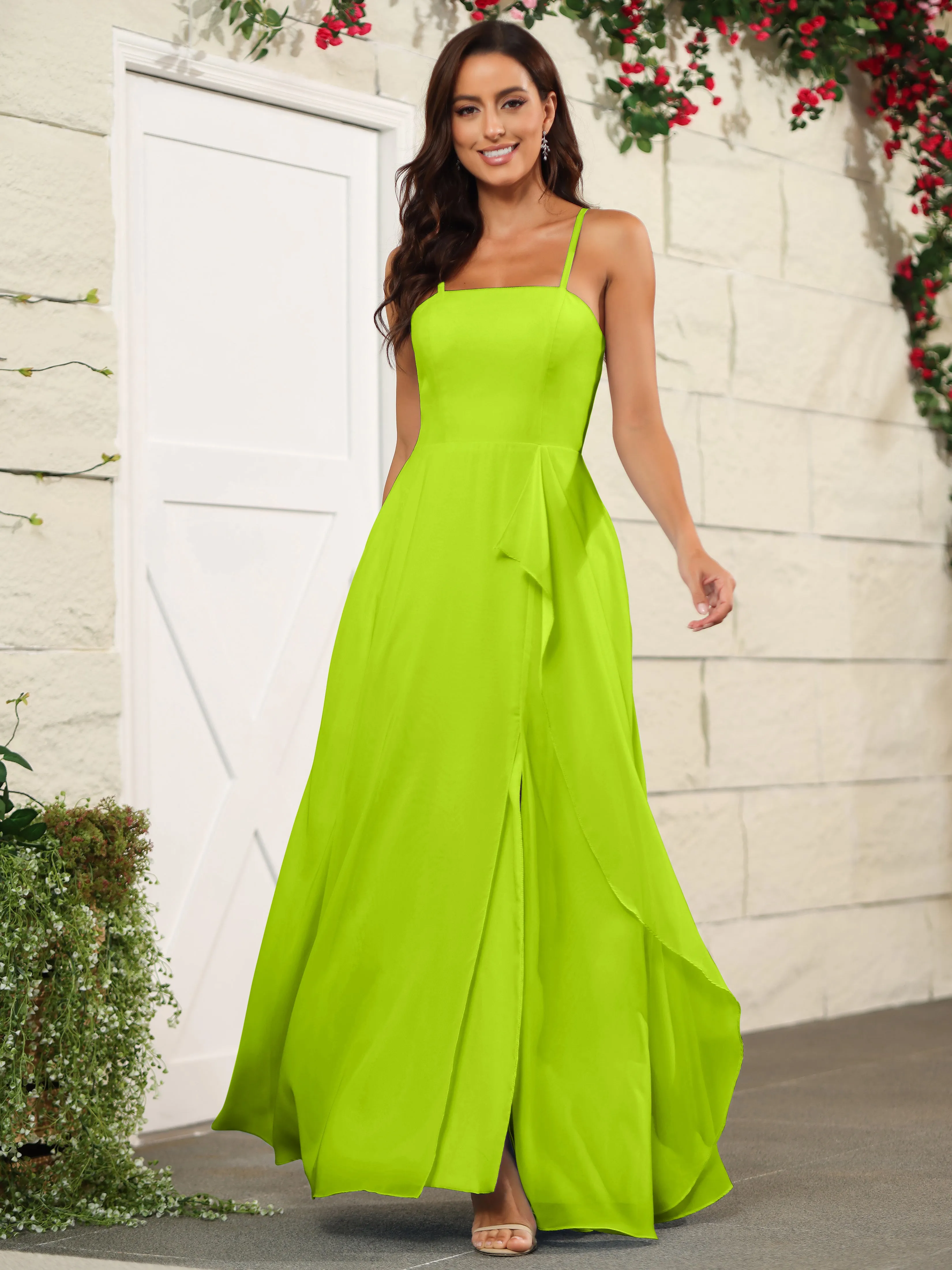 Beautiful Chiffon Spaghetti Straps Bridesmaid Dress with Pockets