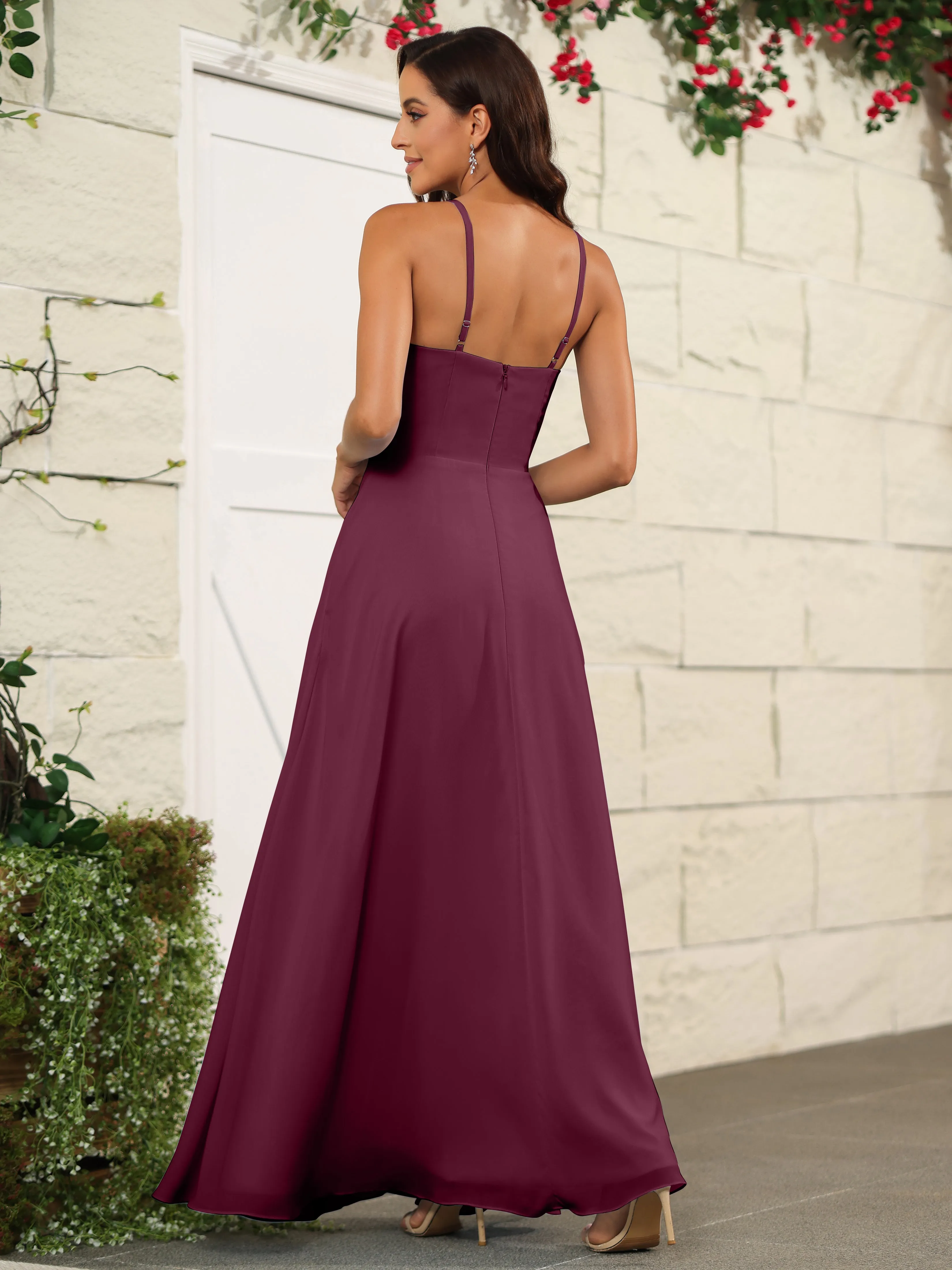 Beautiful Chiffon Spaghetti Straps Bridesmaid Dress with Pockets