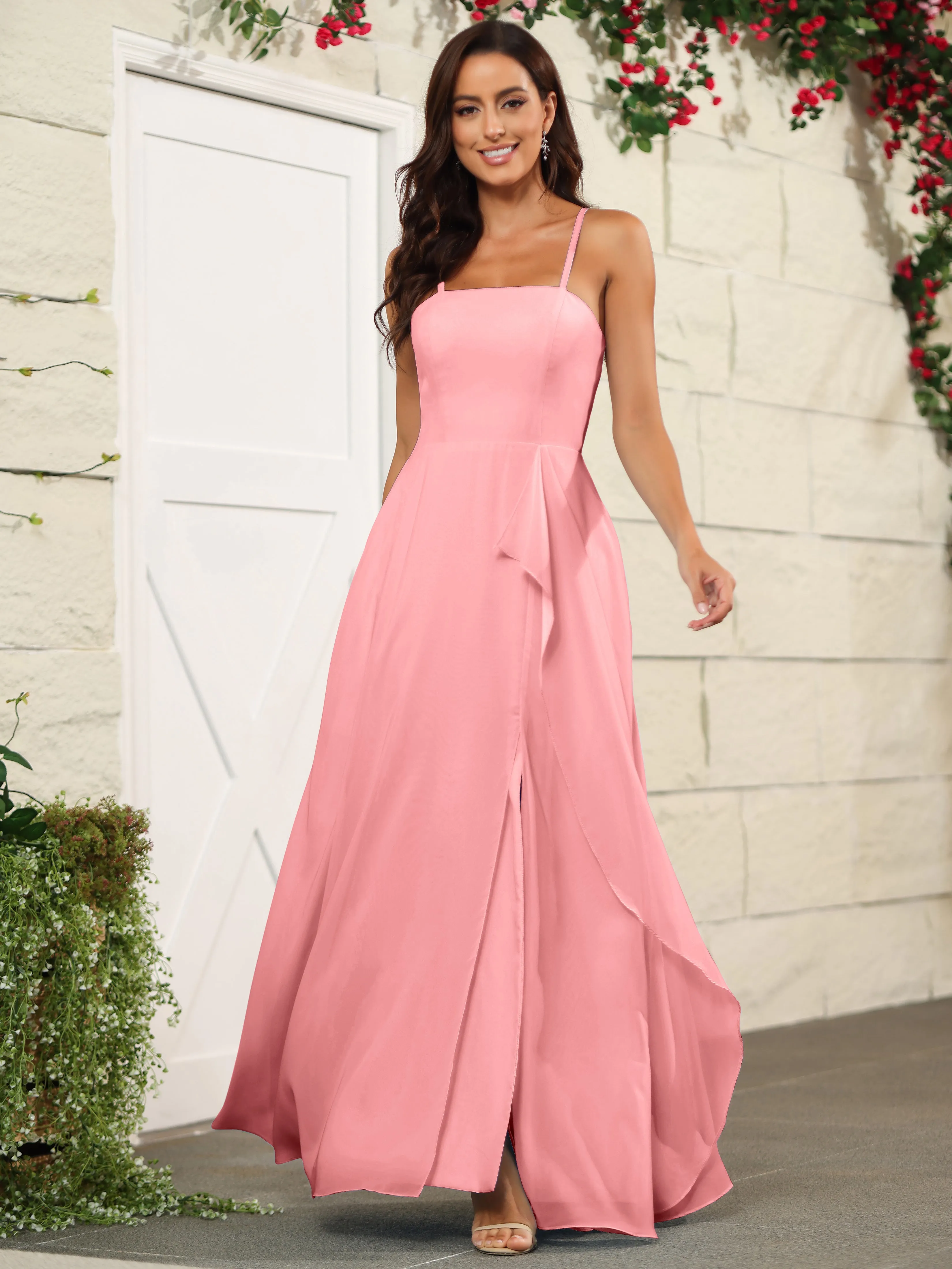 Beautiful Chiffon Spaghetti Straps Bridesmaid Dress with Pockets