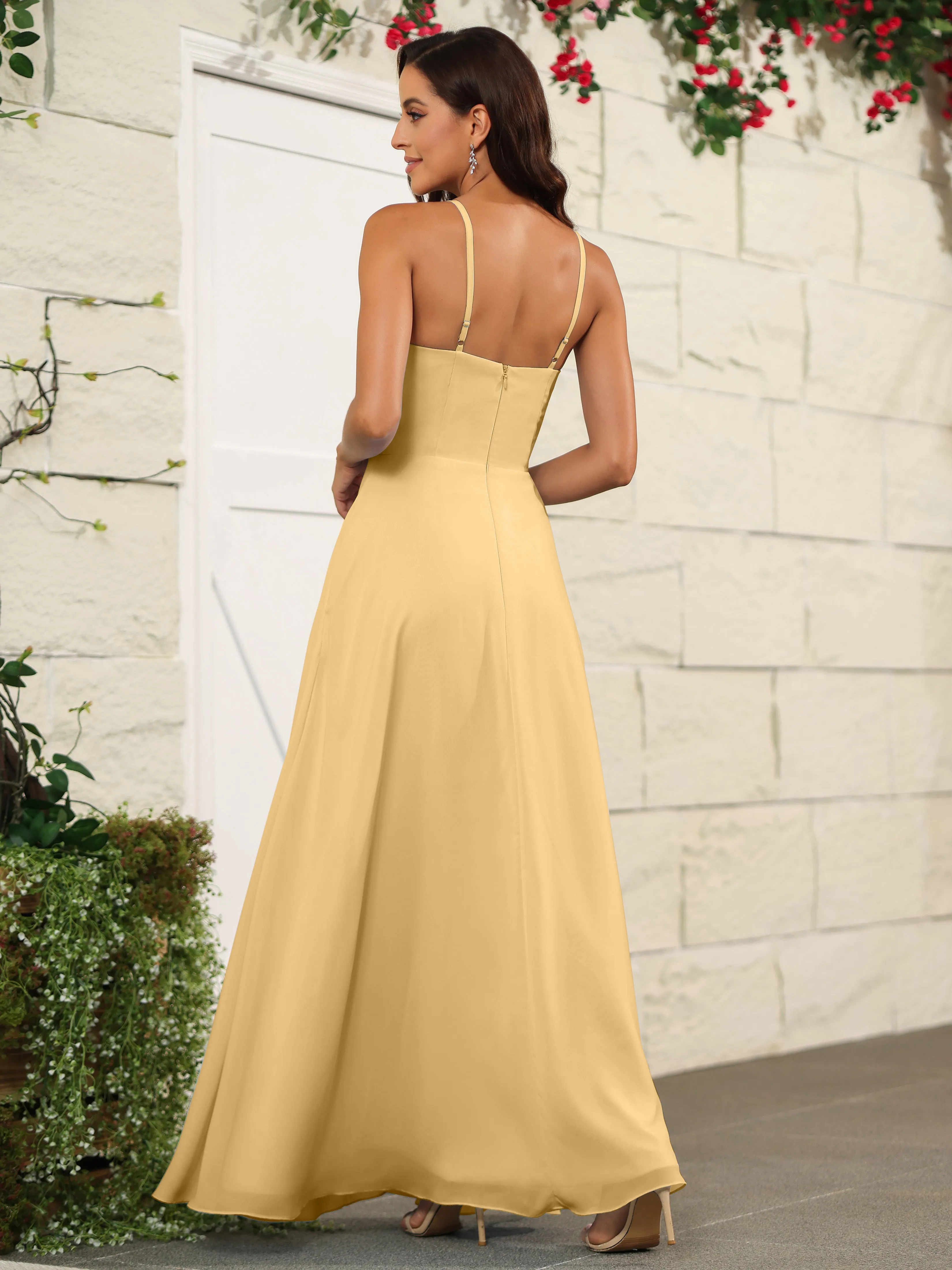 Beautiful Chiffon Spaghetti Straps Bridesmaid Dress with Pockets