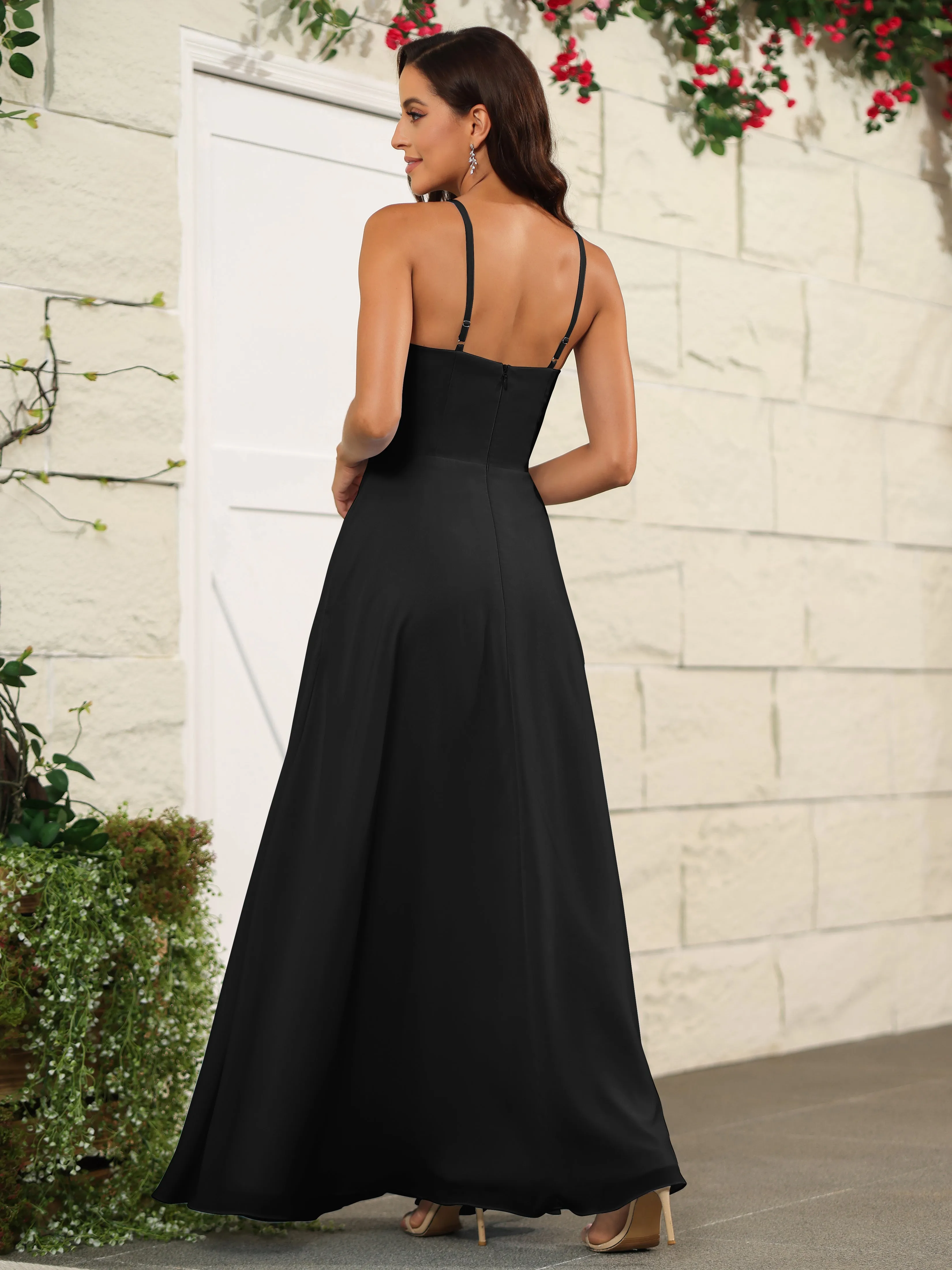 Beautiful Chiffon Spaghetti Straps Bridesmaid Dress with Pockets