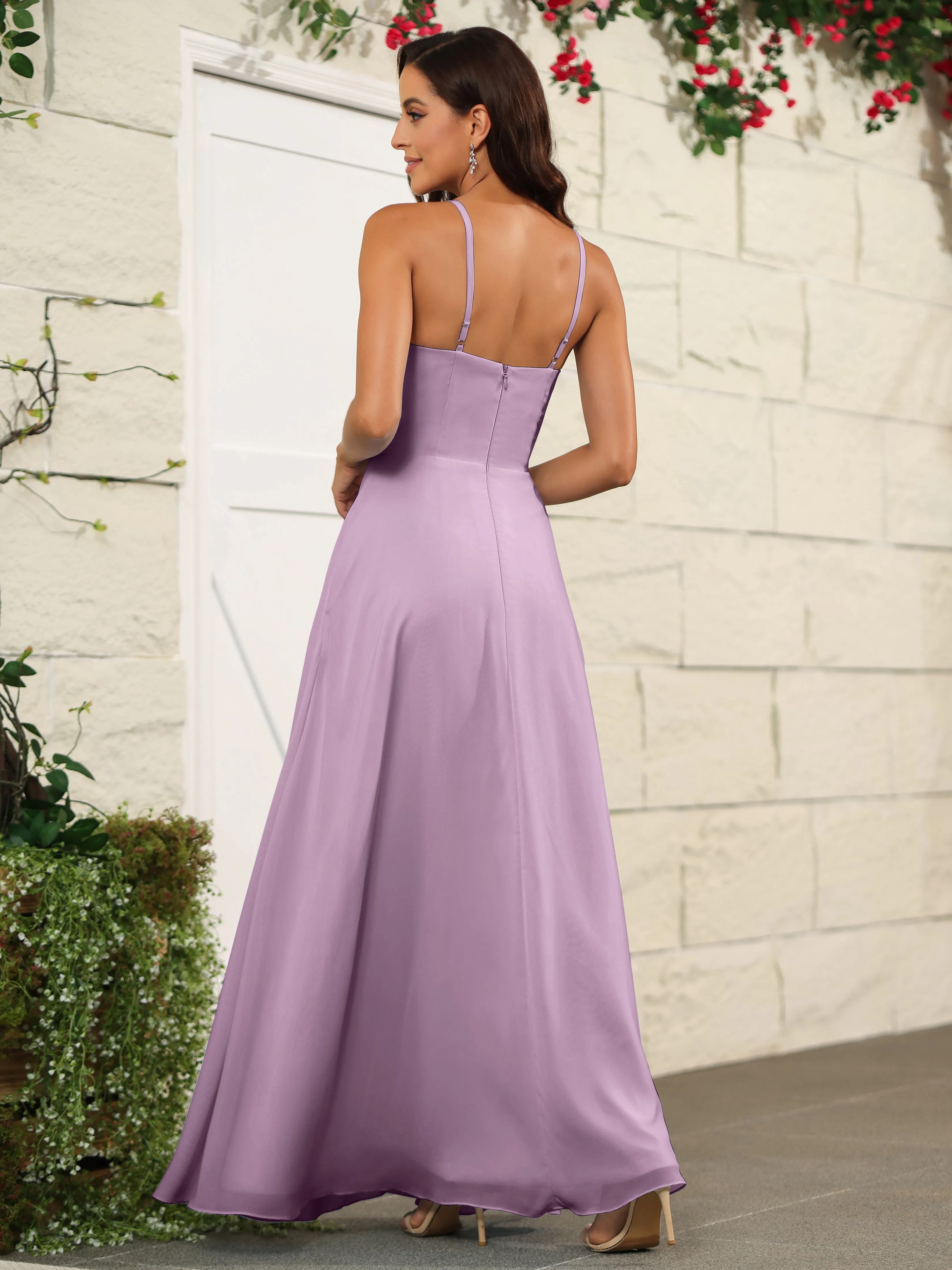 Beautiful Chiffon Spaghetti Straps Bridesmaid Dress with Pockets