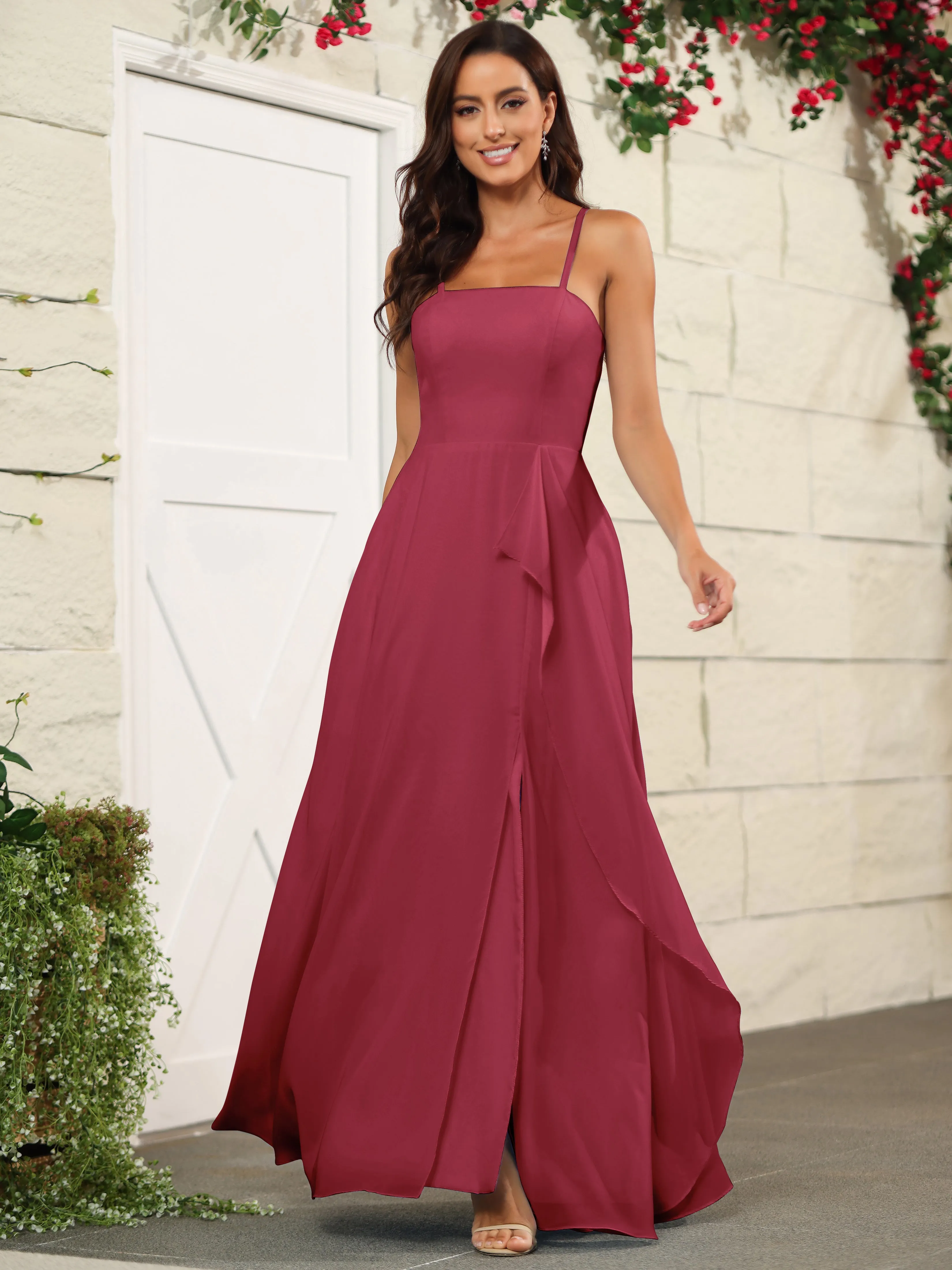Beautiful Chiffon Spaghetti Straps Bridesmaid Dress with Pockets