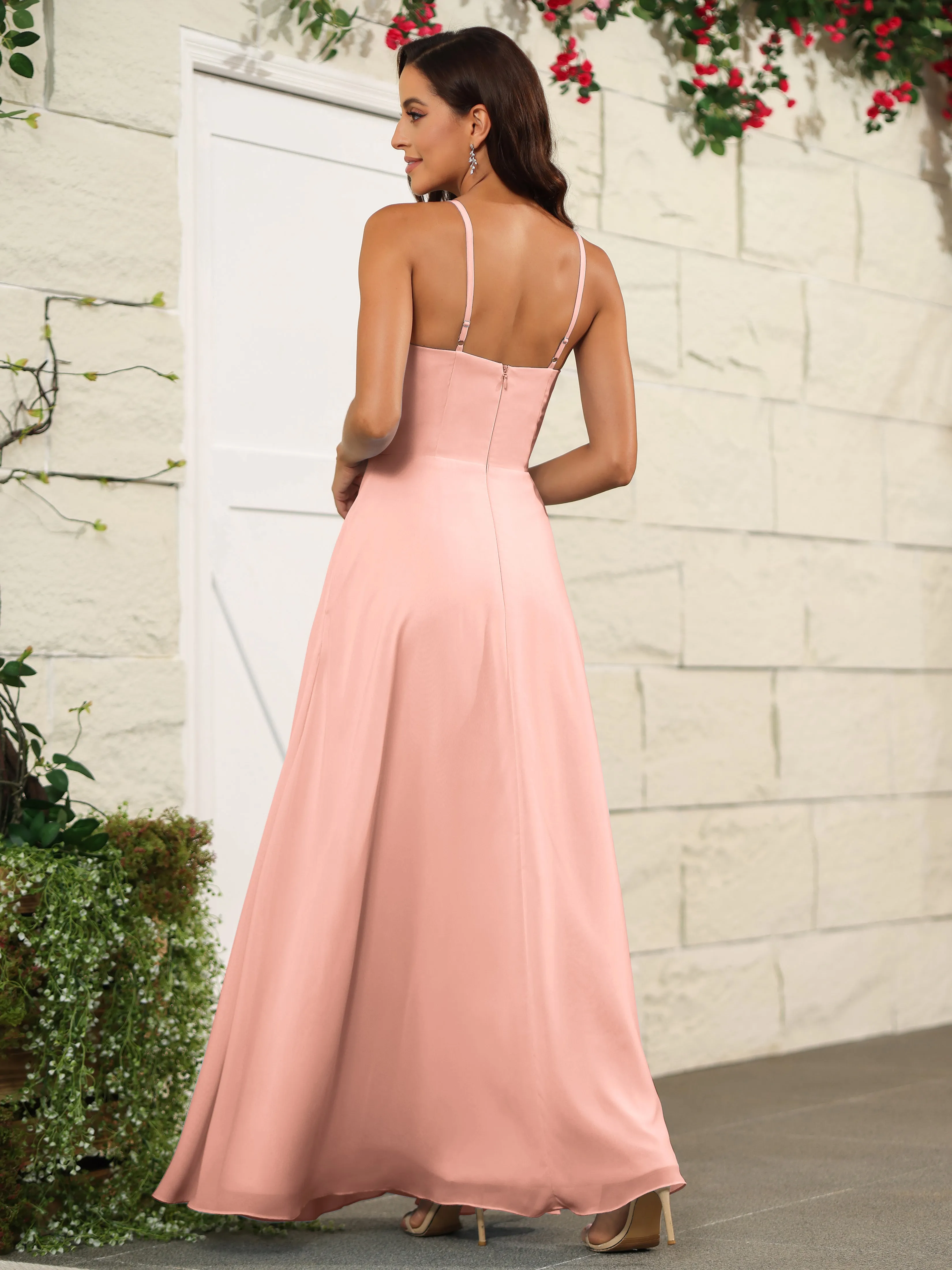 Beautiful Chiffon Spaghetti Straps Bridesmaid Dress with Pockets