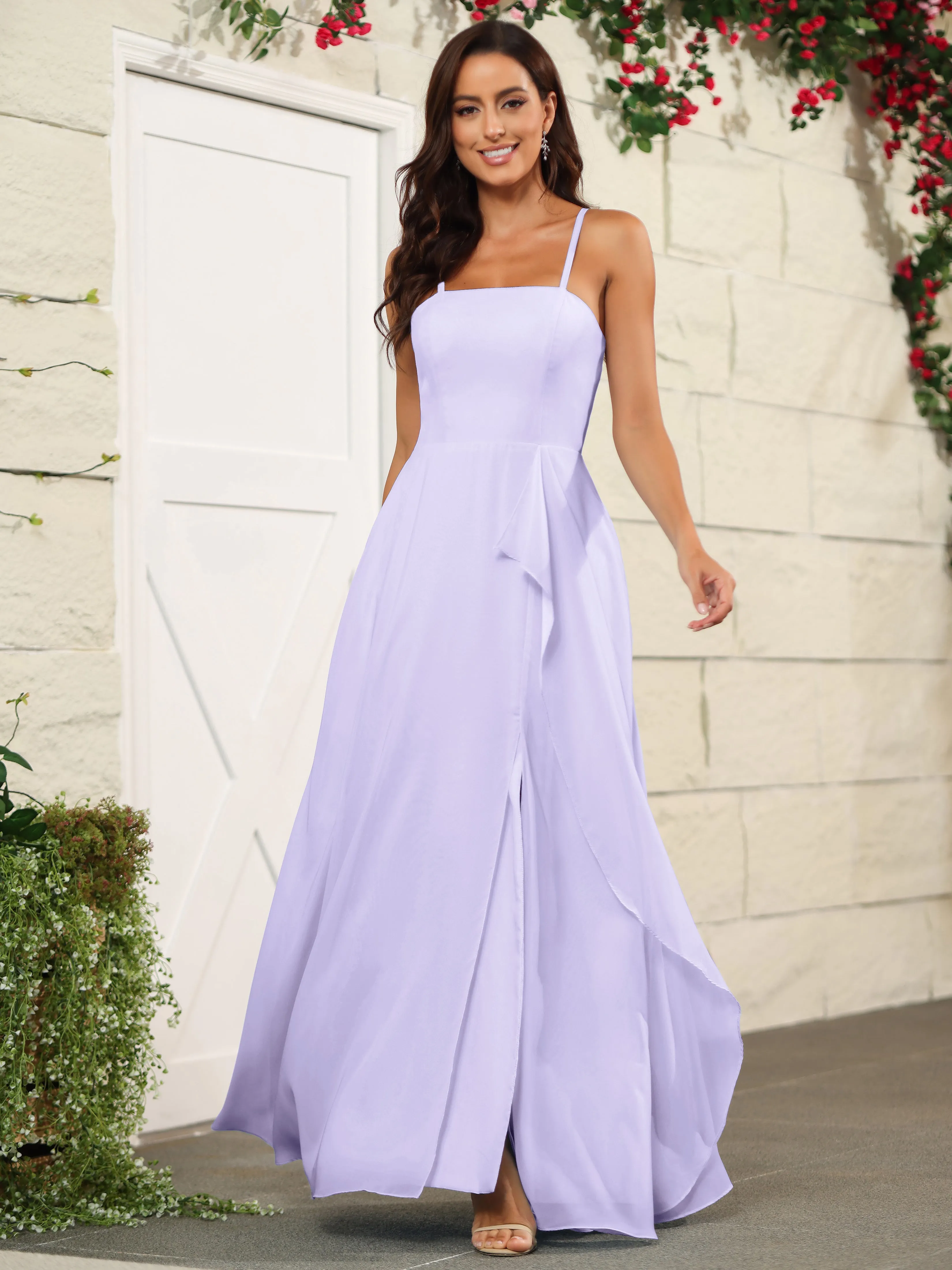 Beautiful Chiffon Spaghetti Straps Bridesmaid Dress with Pockets