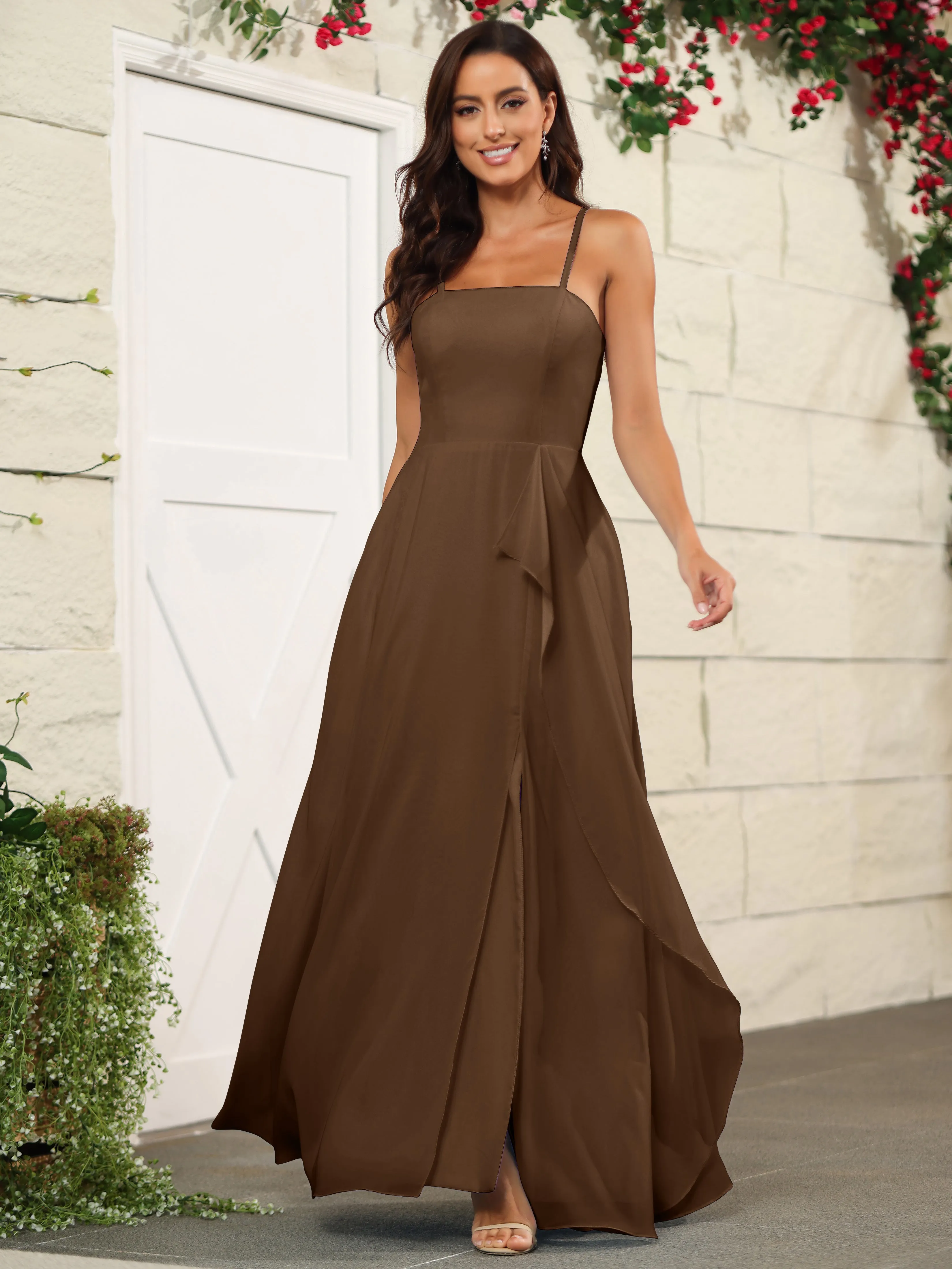 Beautiful Chiffon Spaghetti Straps Bridesmaid Dress with Pockets
