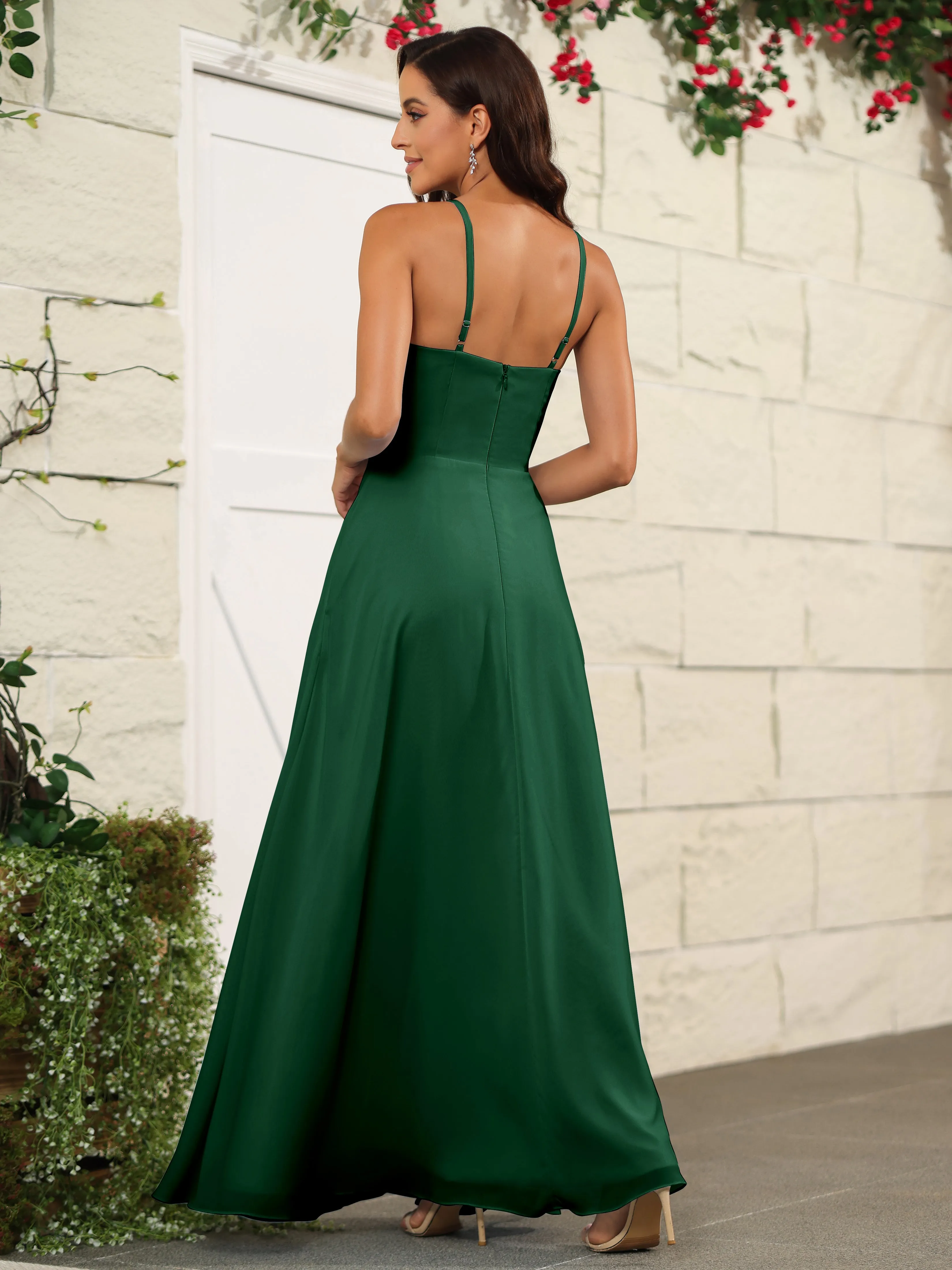 Beautiful Chiffon Spaghetti Straps Bridesmaid Dress with Pockets