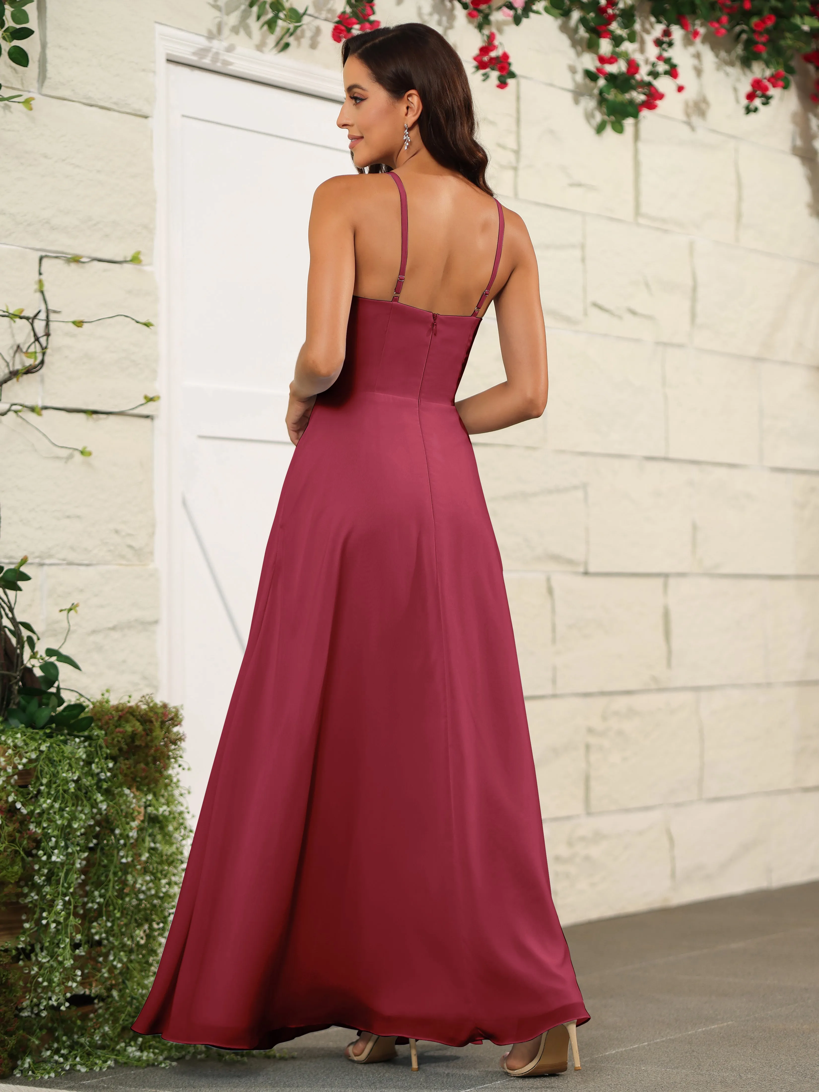 Beautiful Chiffon Spaghetti Straps Bridesmaid Dress with Pockets