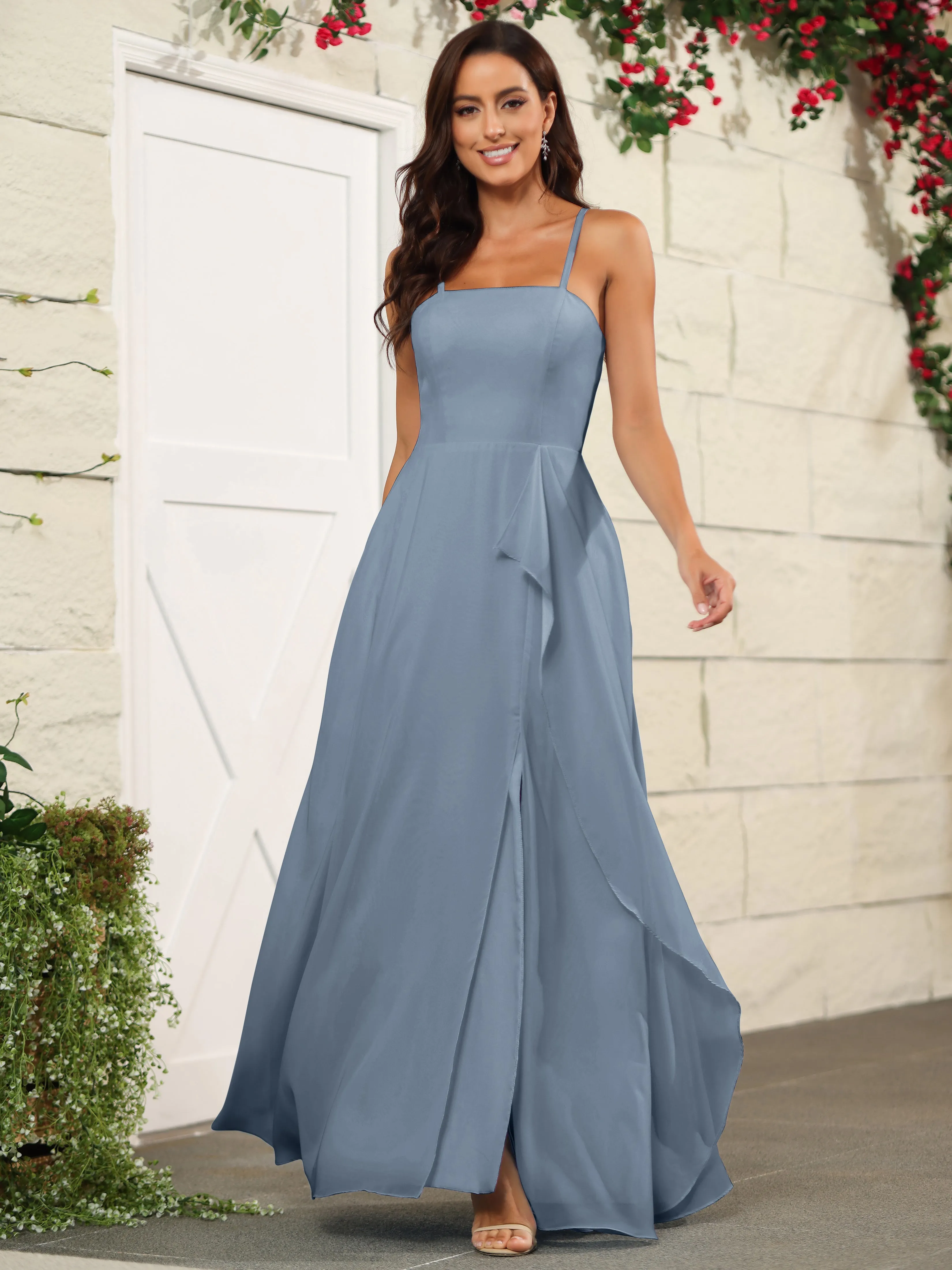 Beautiful Chiffon Spaghetti Straps Bridesmaid Dress with Pockets