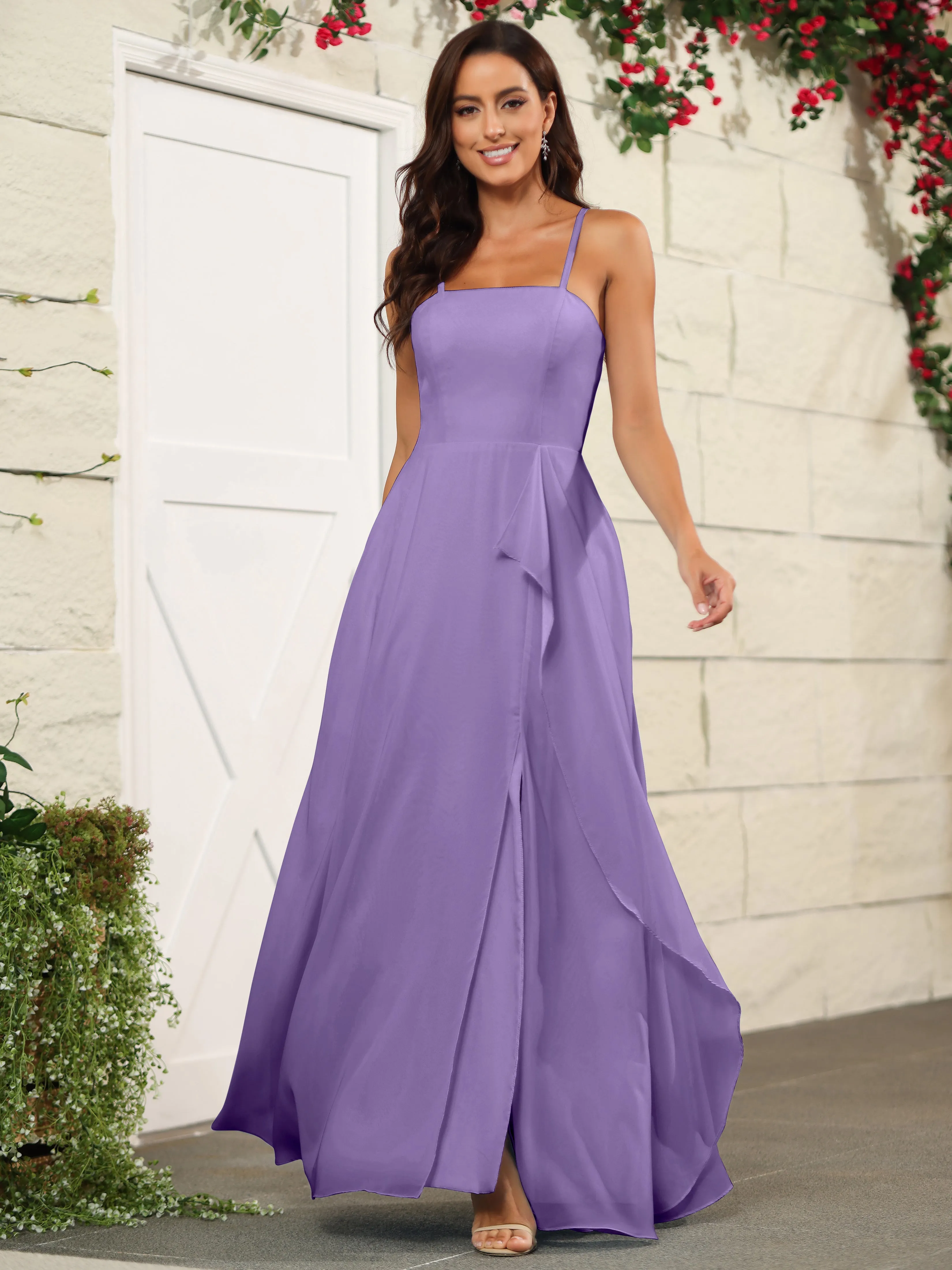 Beautiful Chiffon Spaghetti Straps Bridesmaid Dress with Pockets