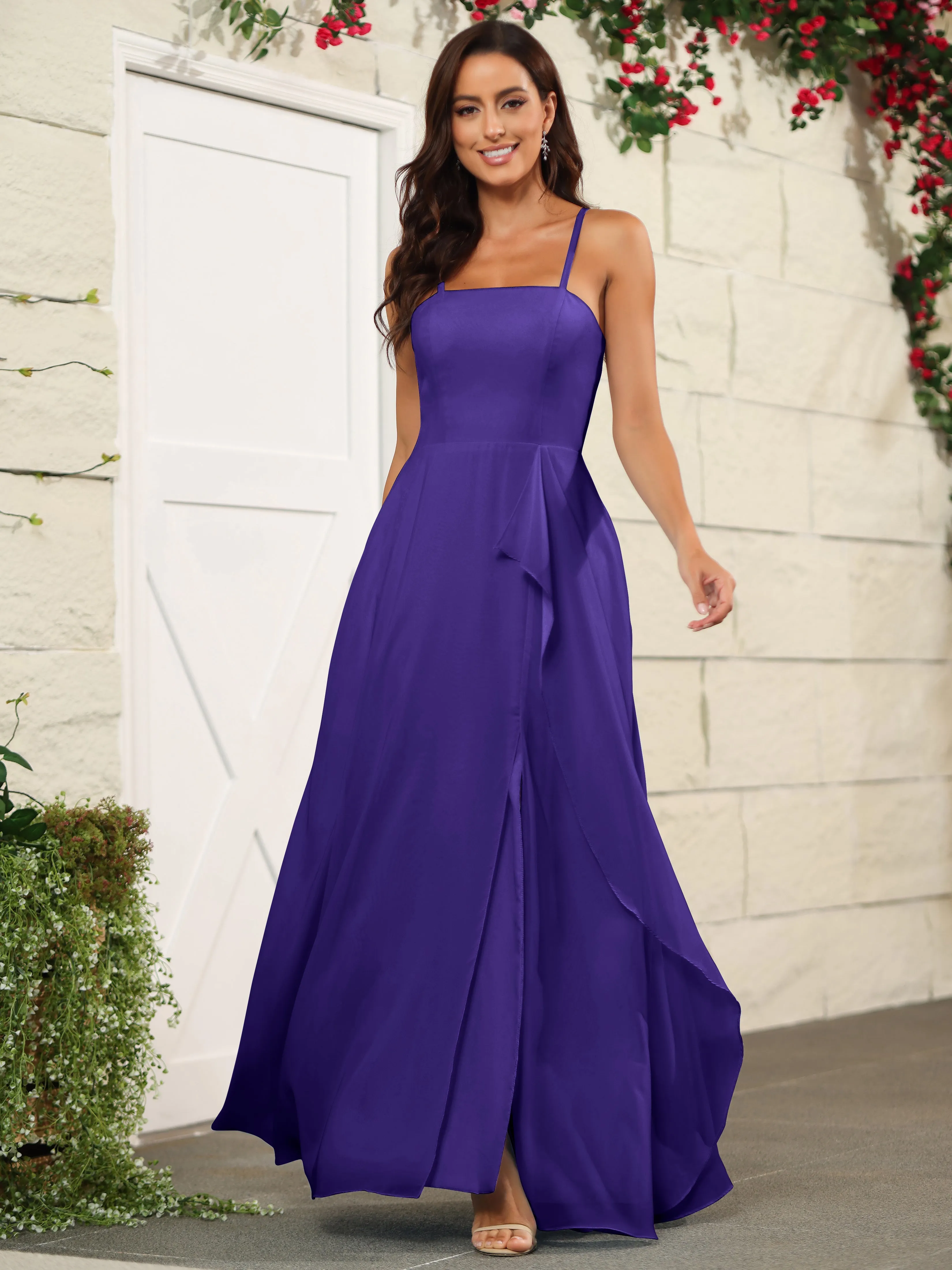 Beautiful Chiffon Spaghetti Straps Bridesmaid Dress with Pockets