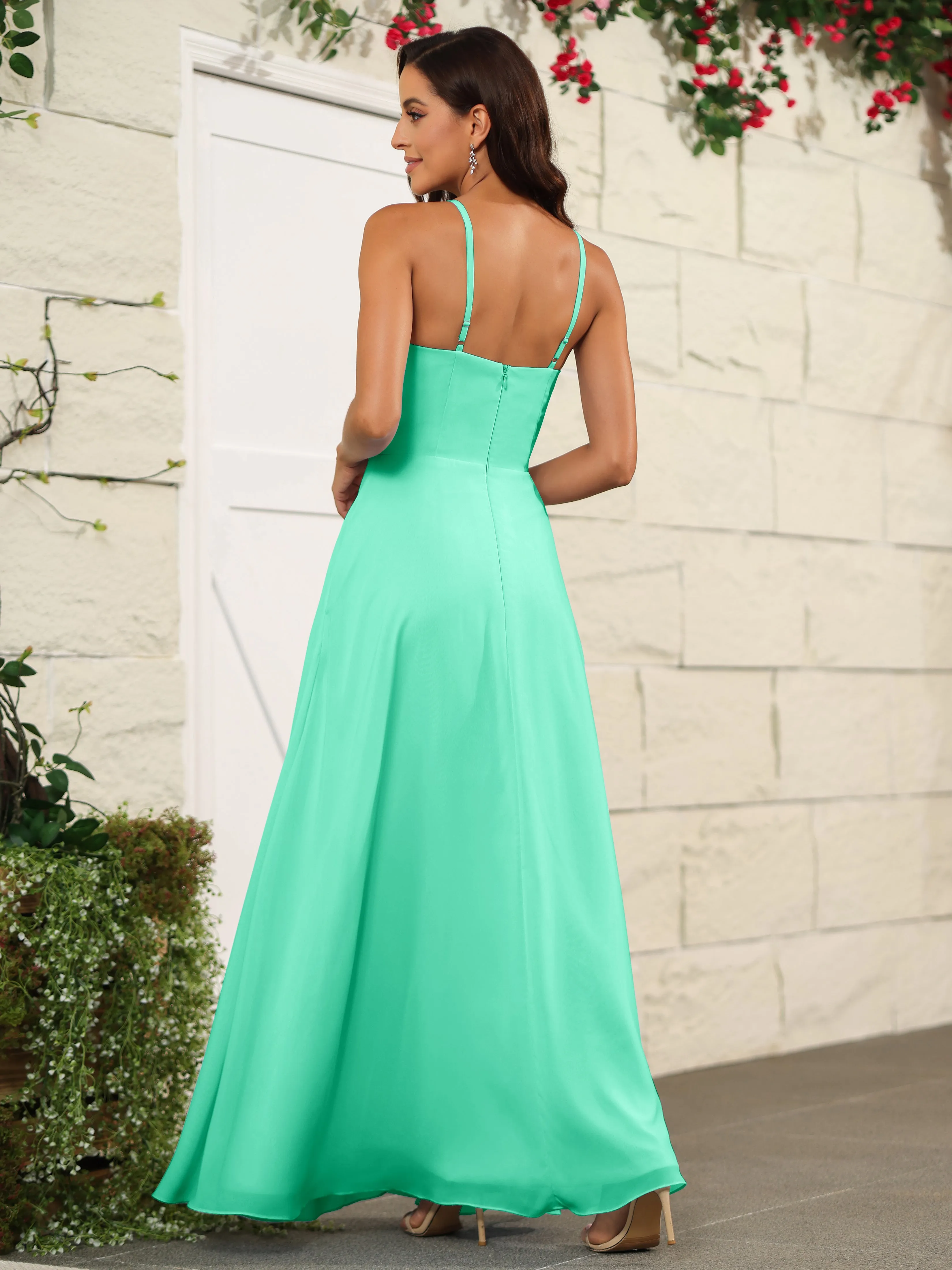 Beautiful Chiffon Spaghetti Straps Bridesmaid Dress with Pockets