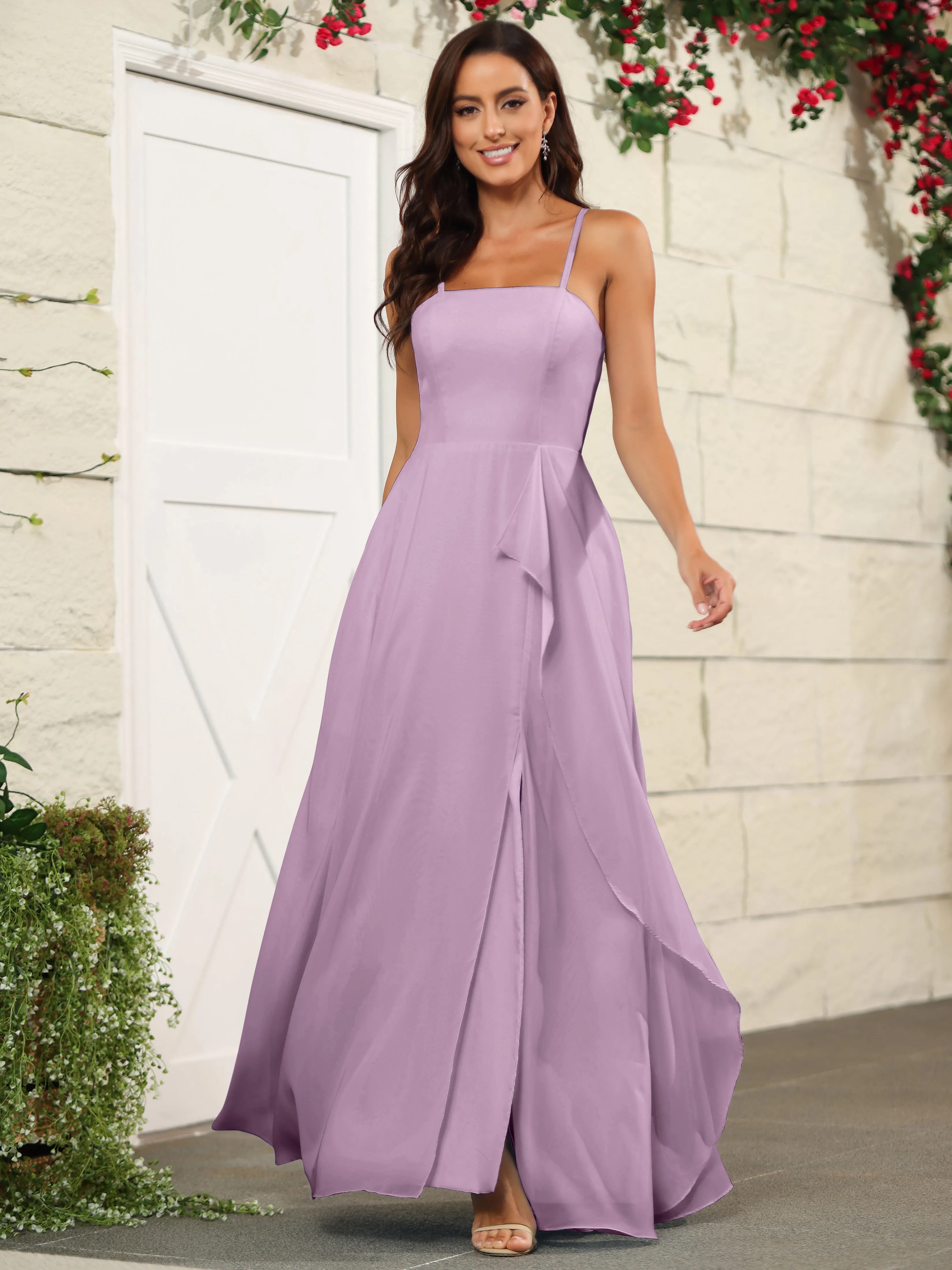 Beautiful Chiffon Spaghetti Straps Bridesmaid Dress with Pockets