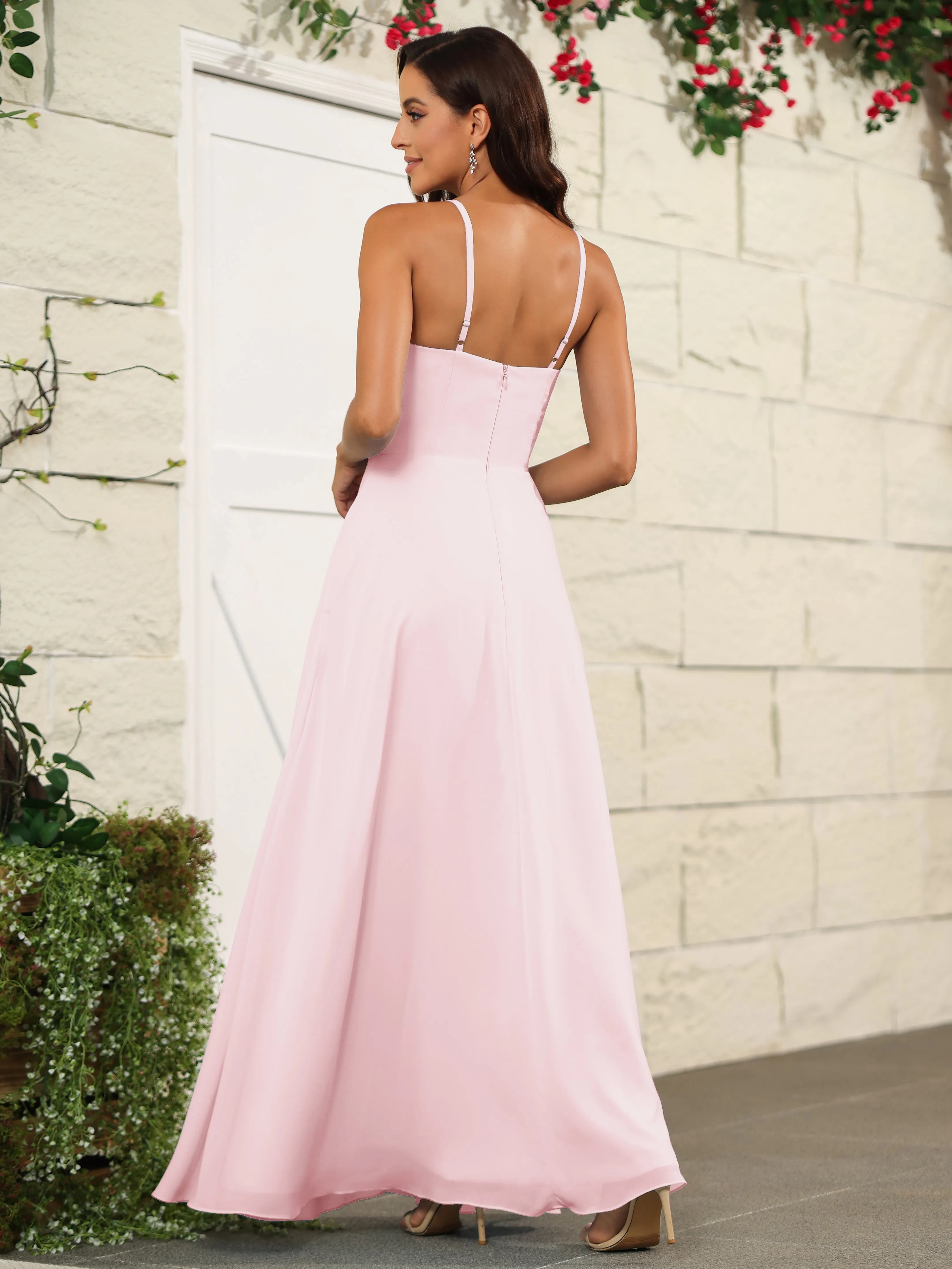 Beautiful Chiffon Spaghetti Straps Bridesmaid Dress with Pockets