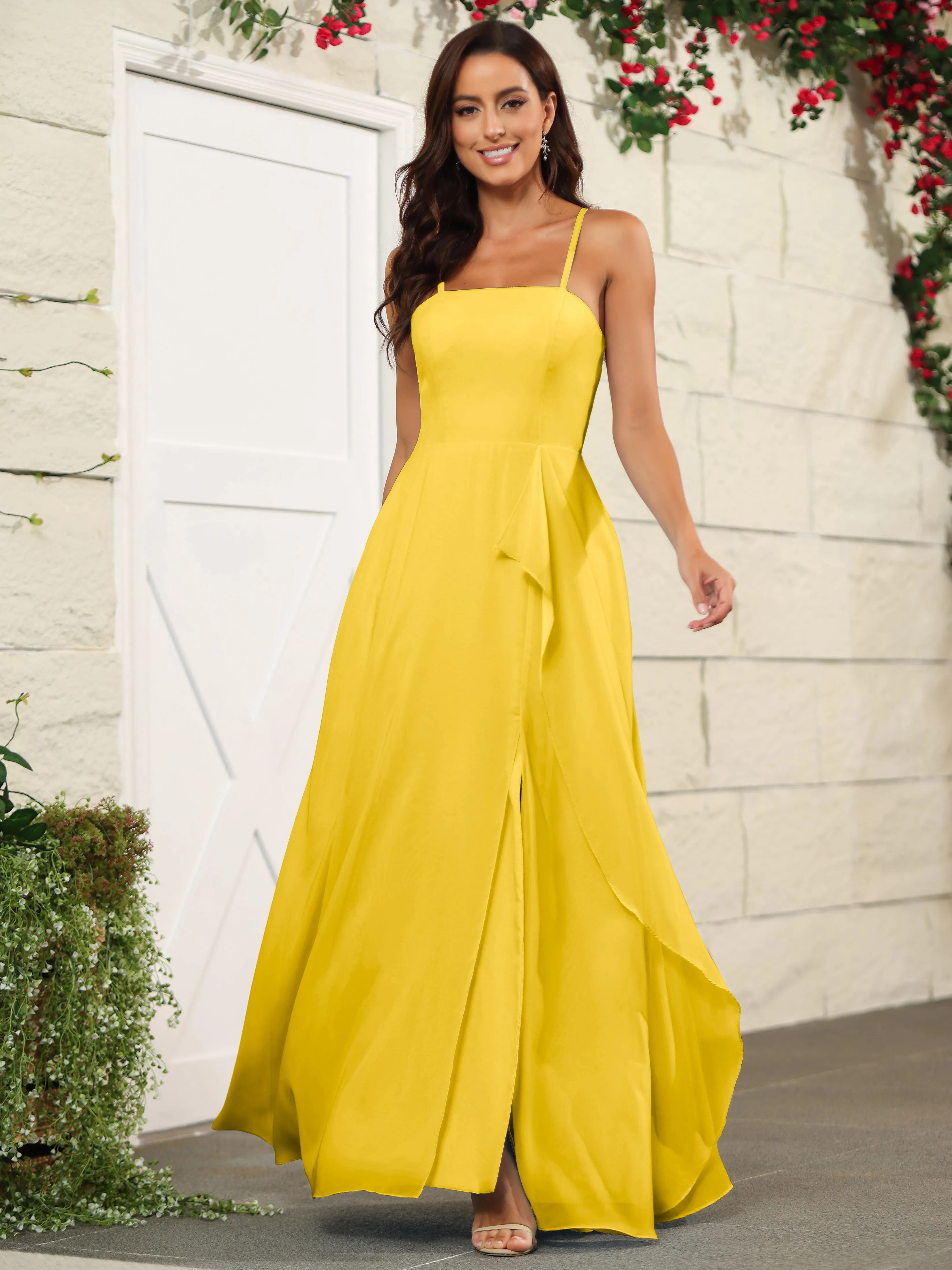 Beautiful Chiffon Spaghetti Straps Bridesmaid Dress with Pockets