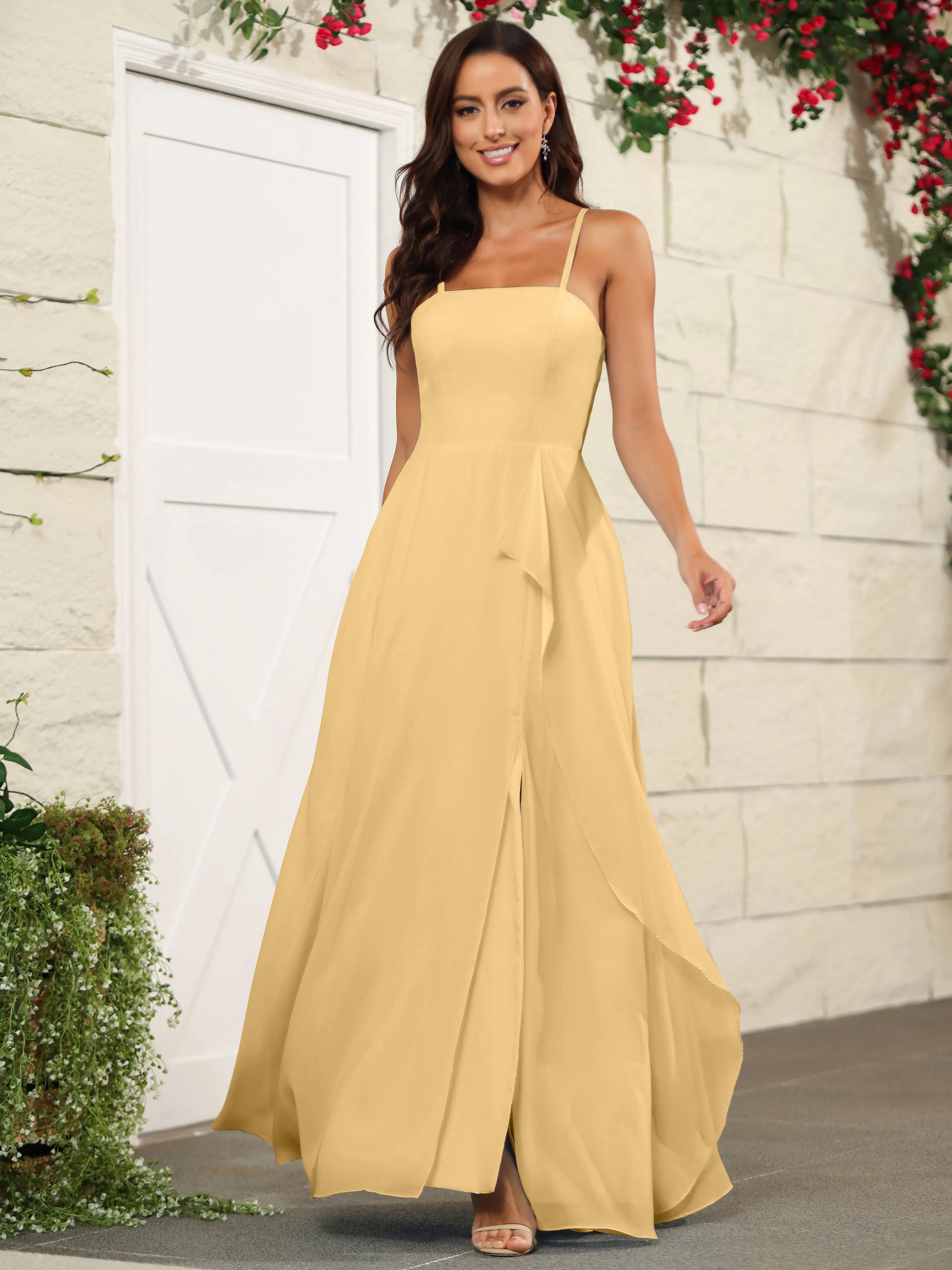 Beautiful Chiffon Spaghetti Straps Bridesmaid Dress with Pockets