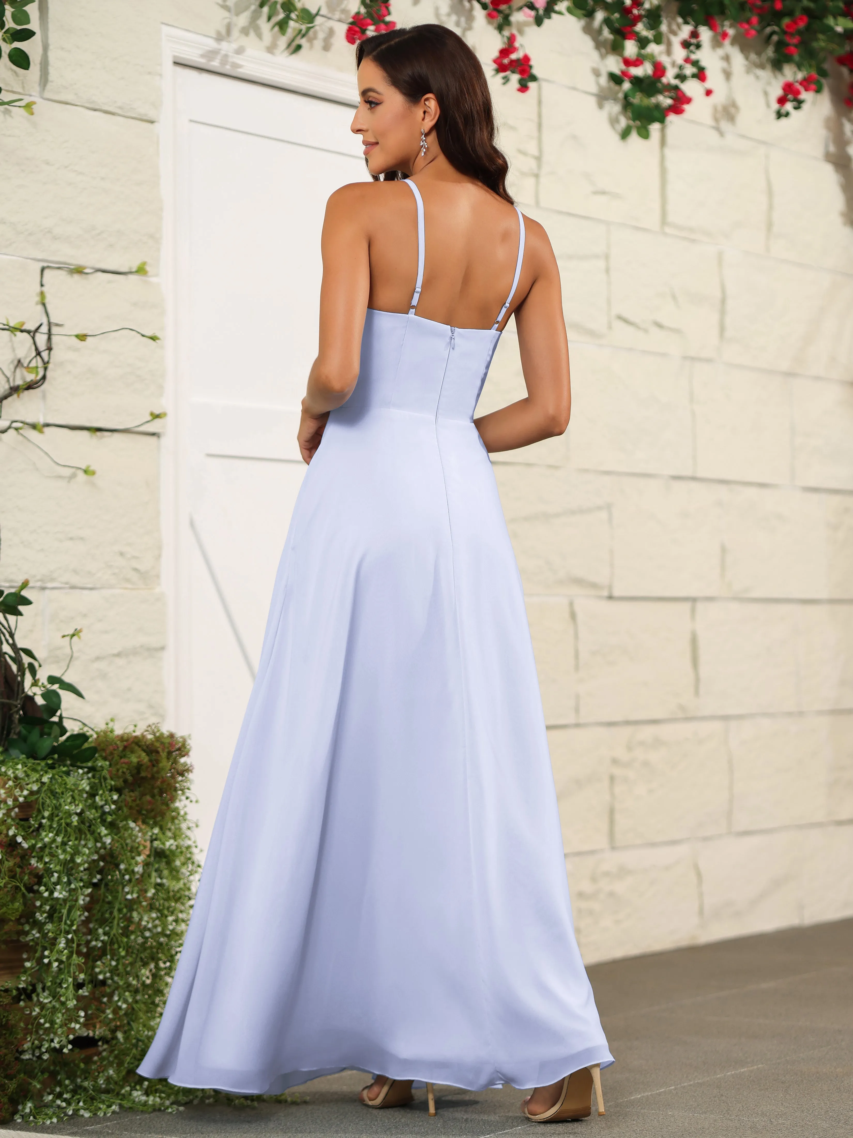 Beautiful Chiffon Spaghetti Straps Bridesmaid Dress with Pockets