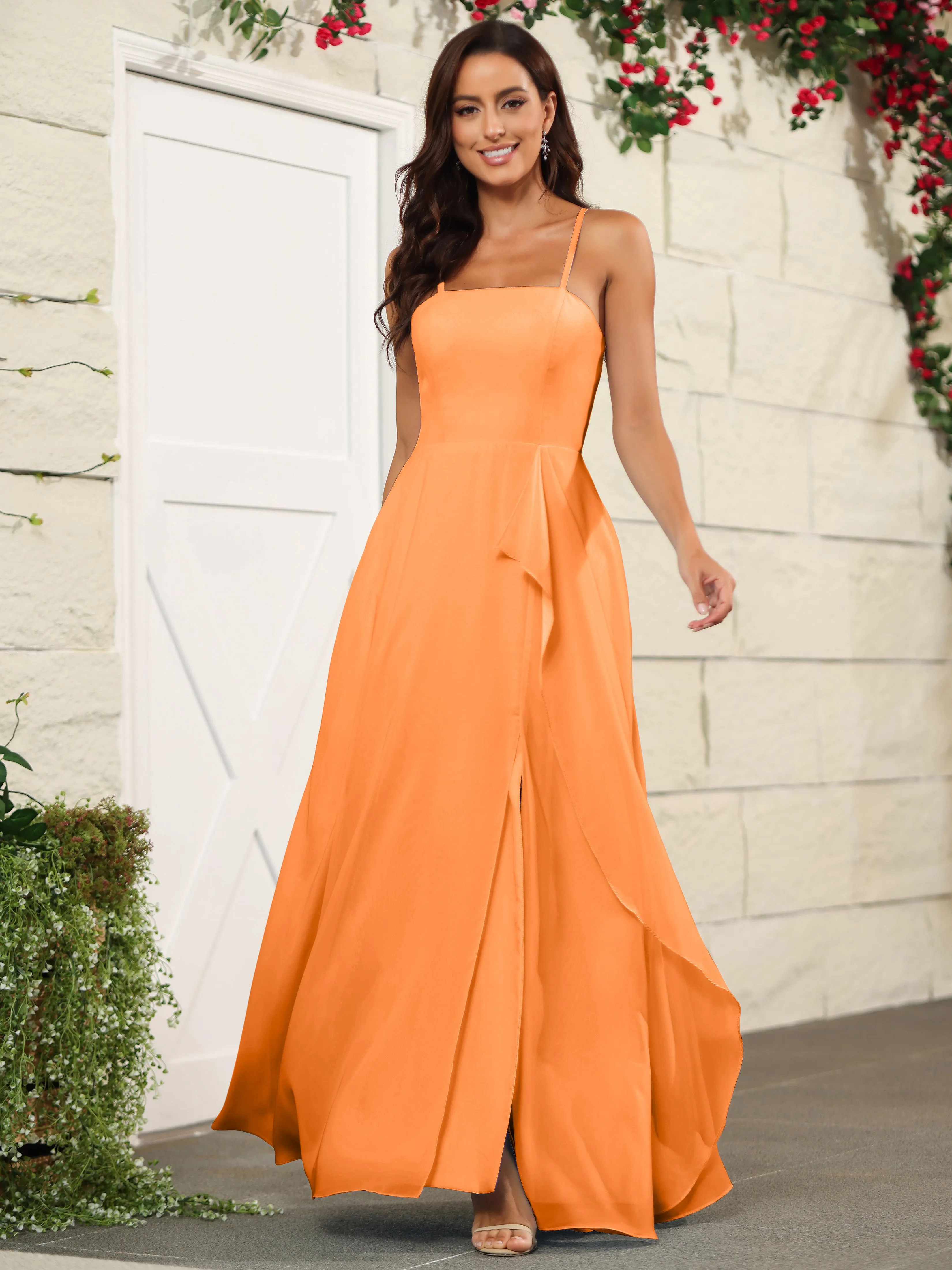 Beautiful Chiffon Spaghetti Straps Bridesmaid Dress with Pockets