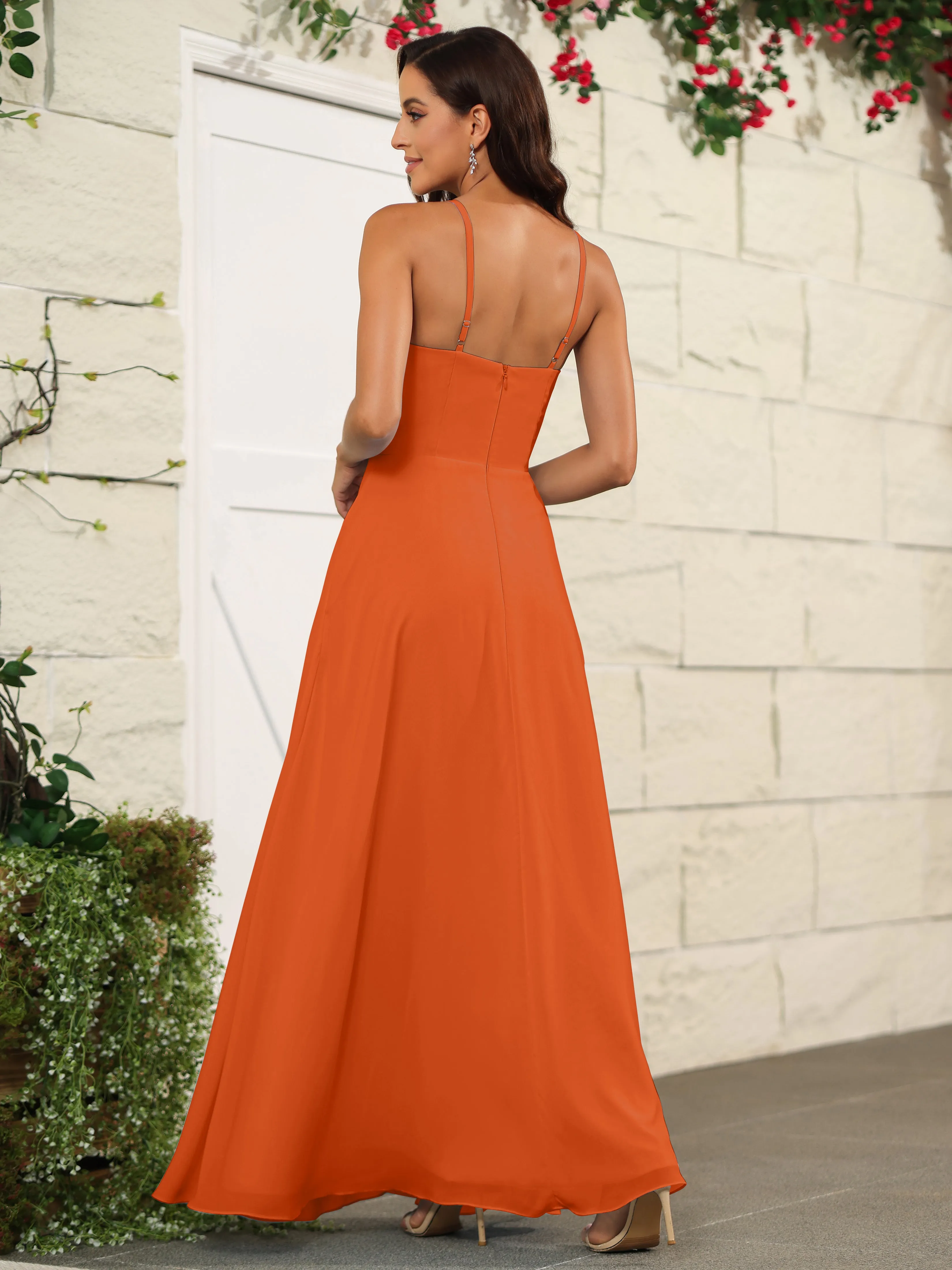 Beautiful Chiffon Spaghetti Straps Bridesmaid Dress with Pockets