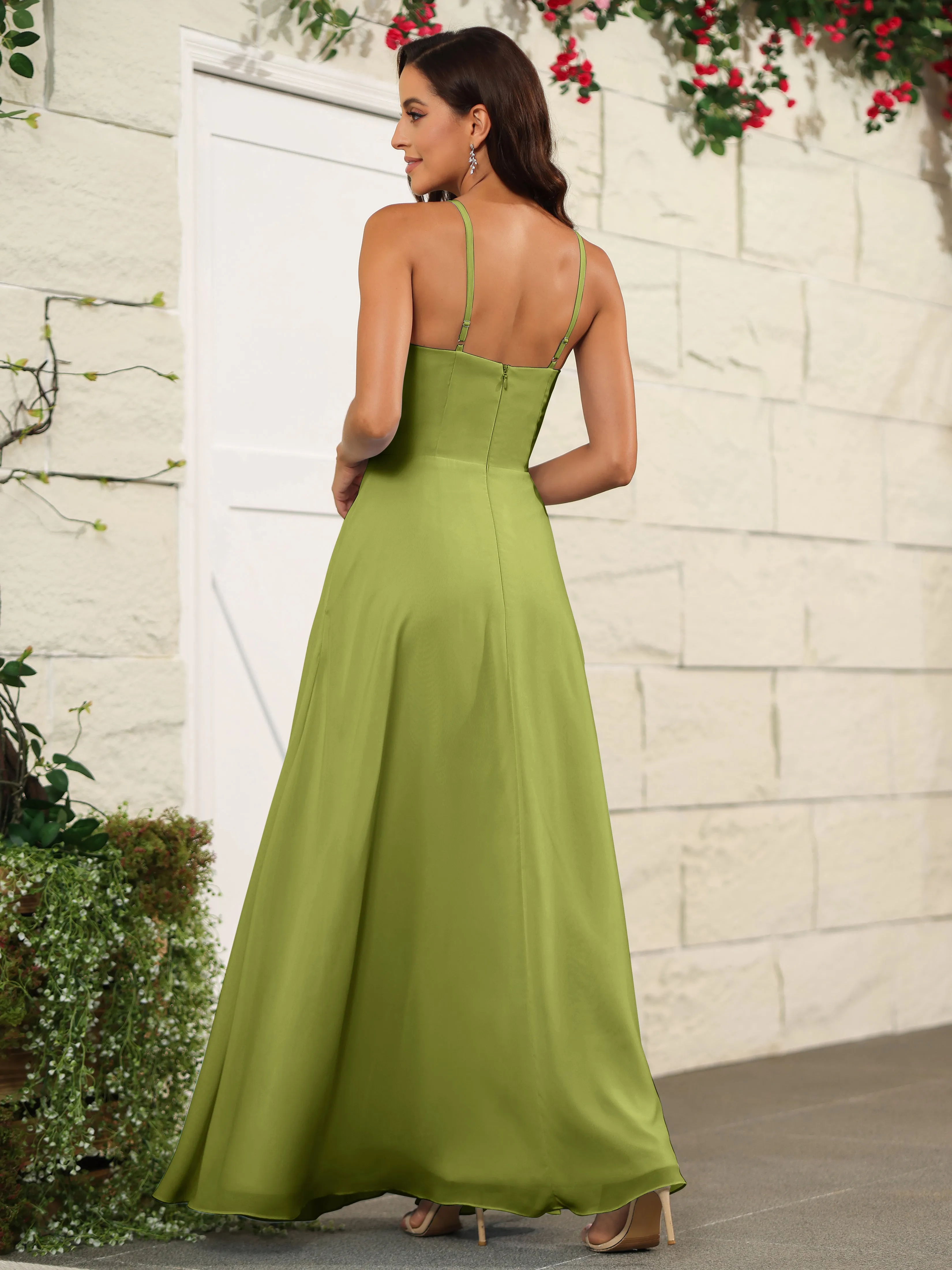 Beautiful Chiffon Spaghetti Straps Bridesmaid Dress with Pockets