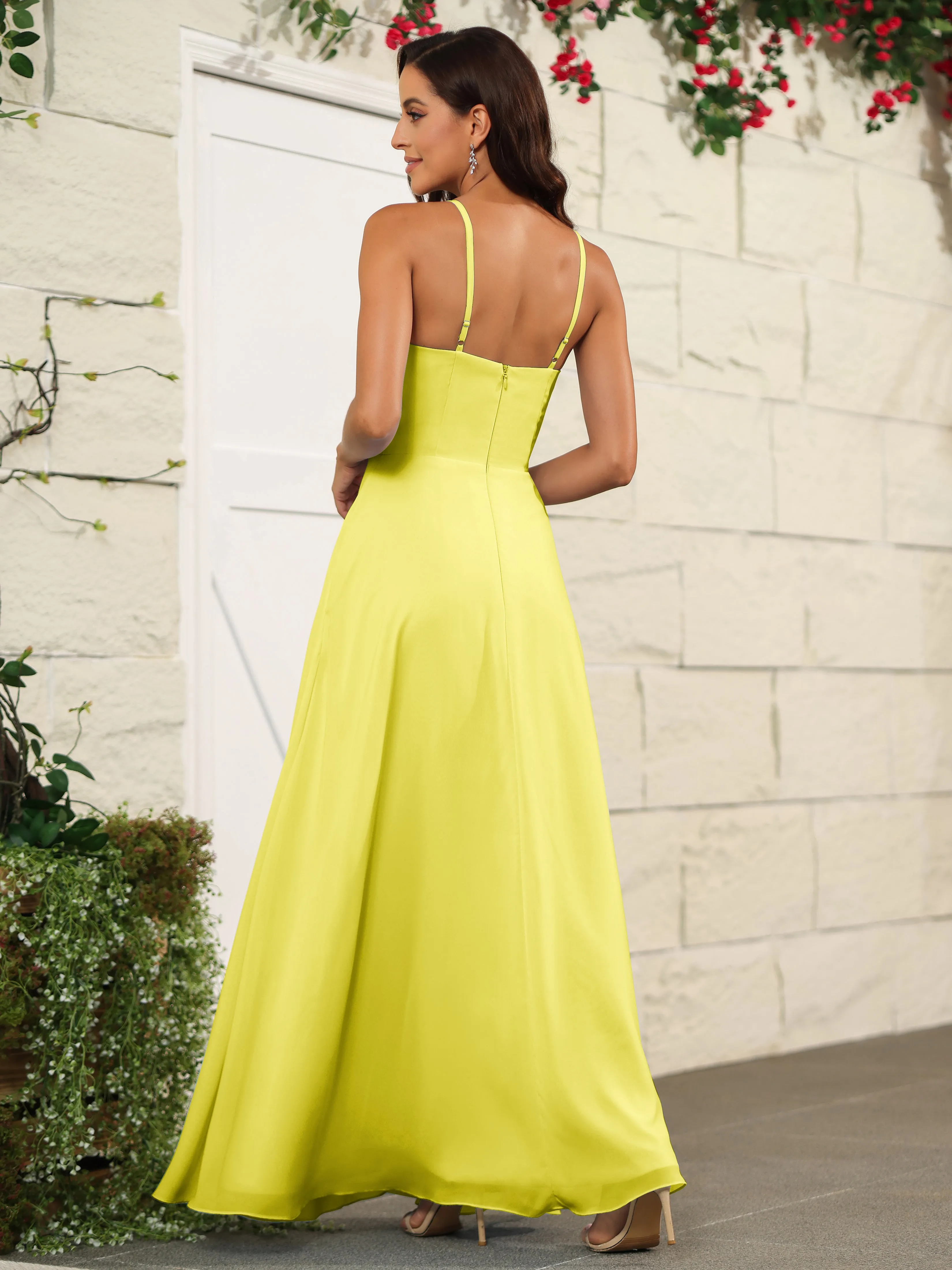 Beautiful Chiffon Spaghetti Straps Bridesmaid Dress with Pockets