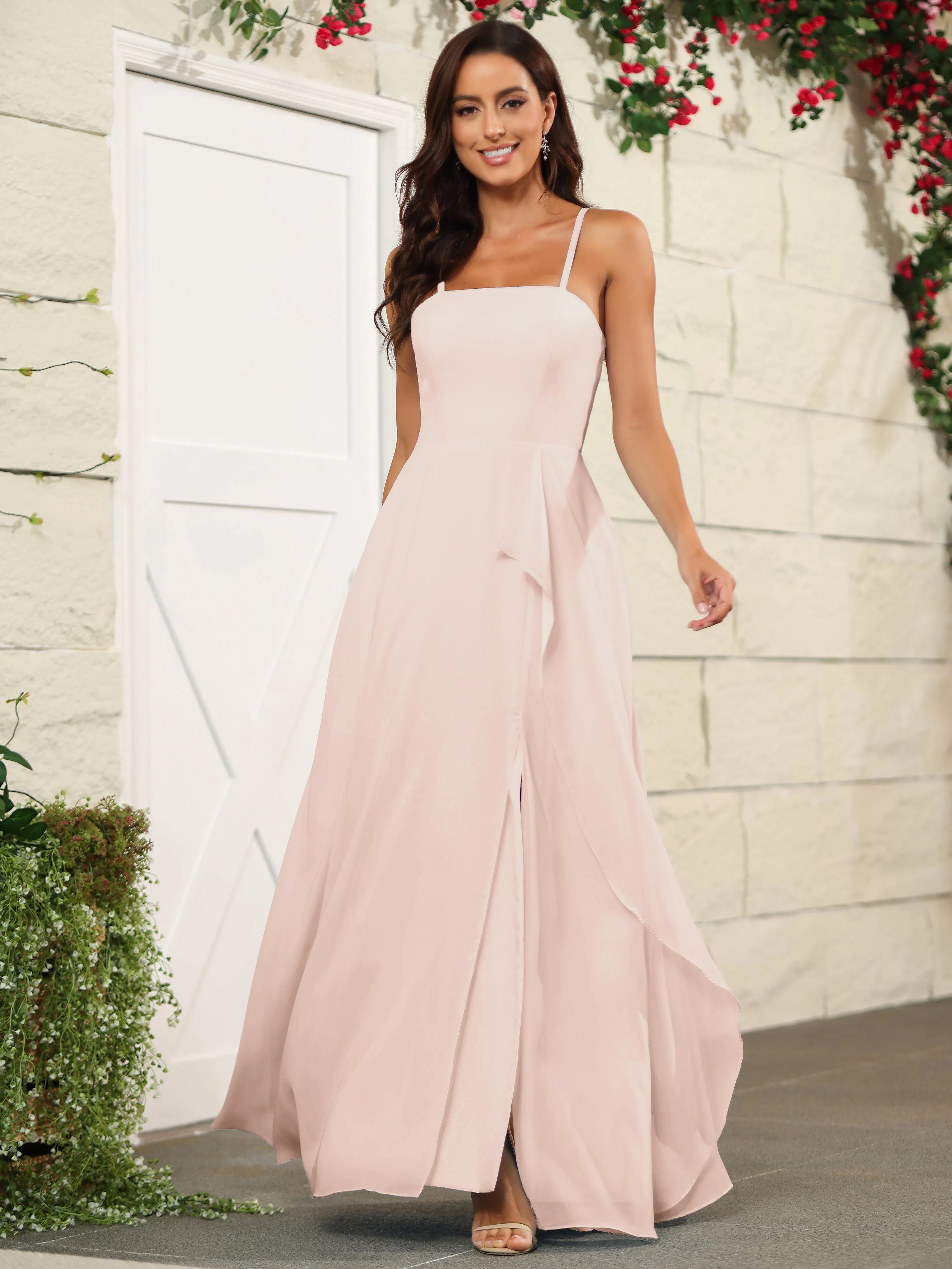 Beautiful Chiffon Spaghetti Straps Bridesmaid Dress with Pockets