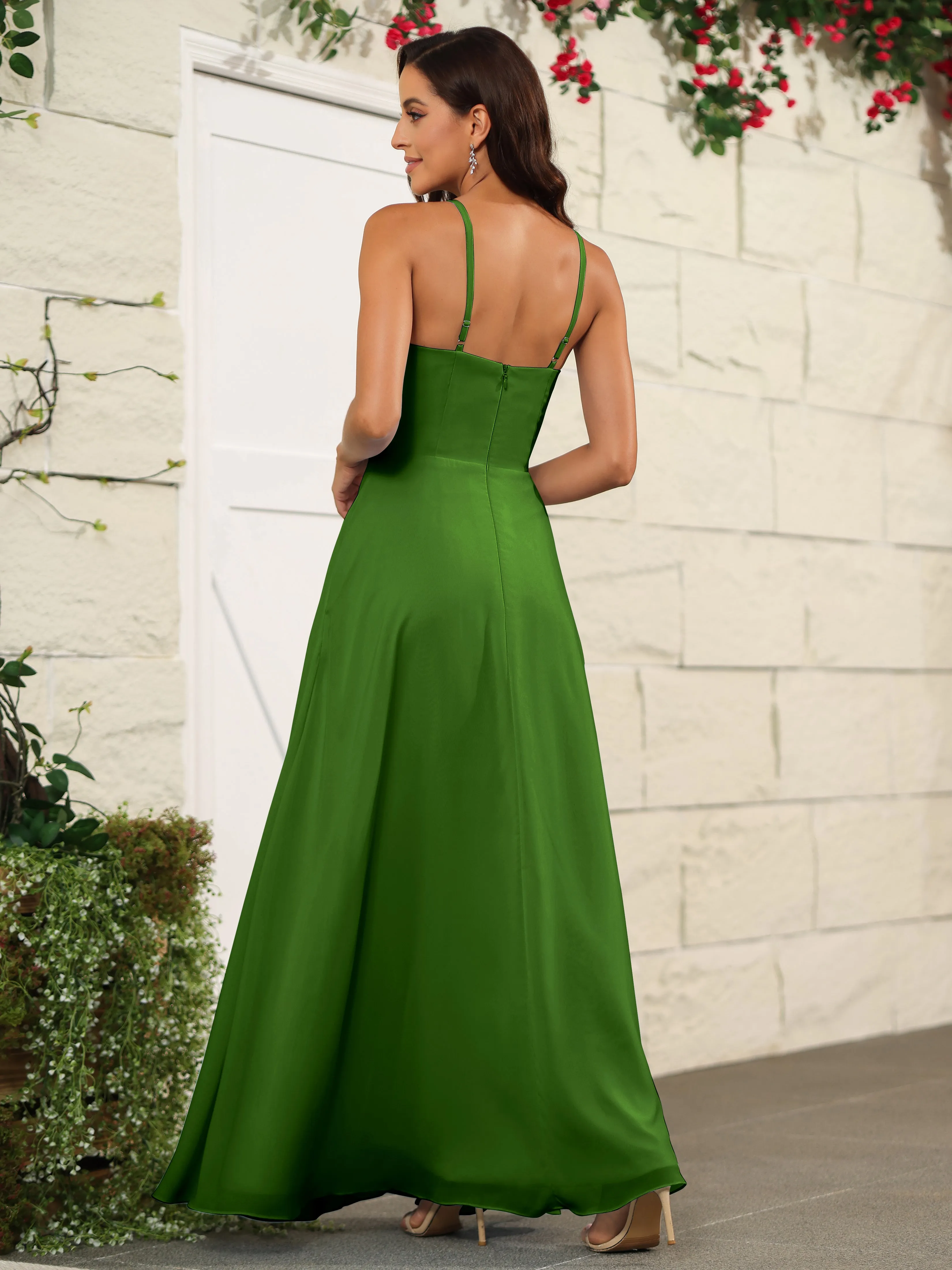 Beautiful Chiffon Spaghetti Straps Bridesmaid Dress with Pockets