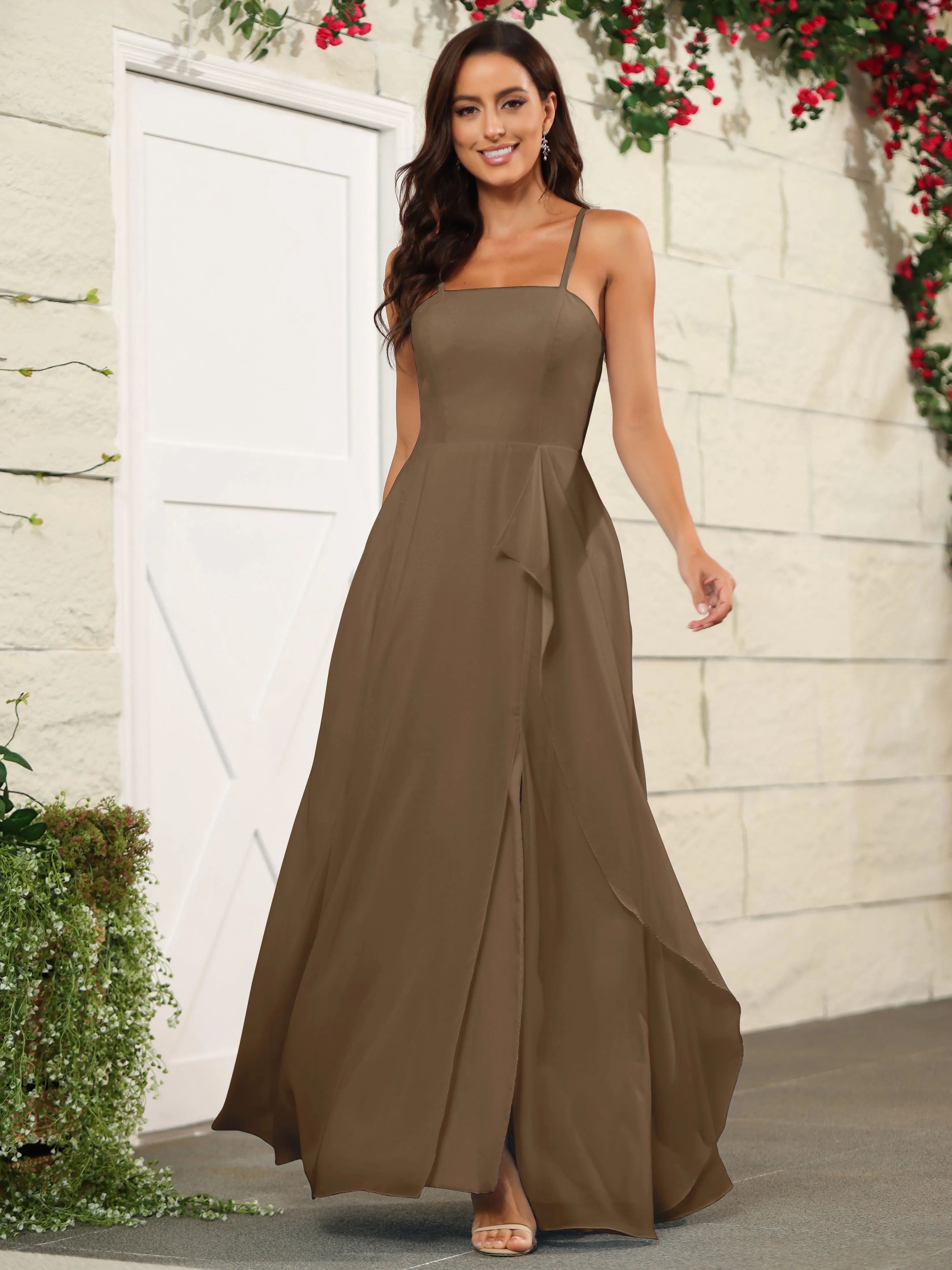 Beautiful Chiffon Spaghetti Straps Bridesmaid Dress with Pockets