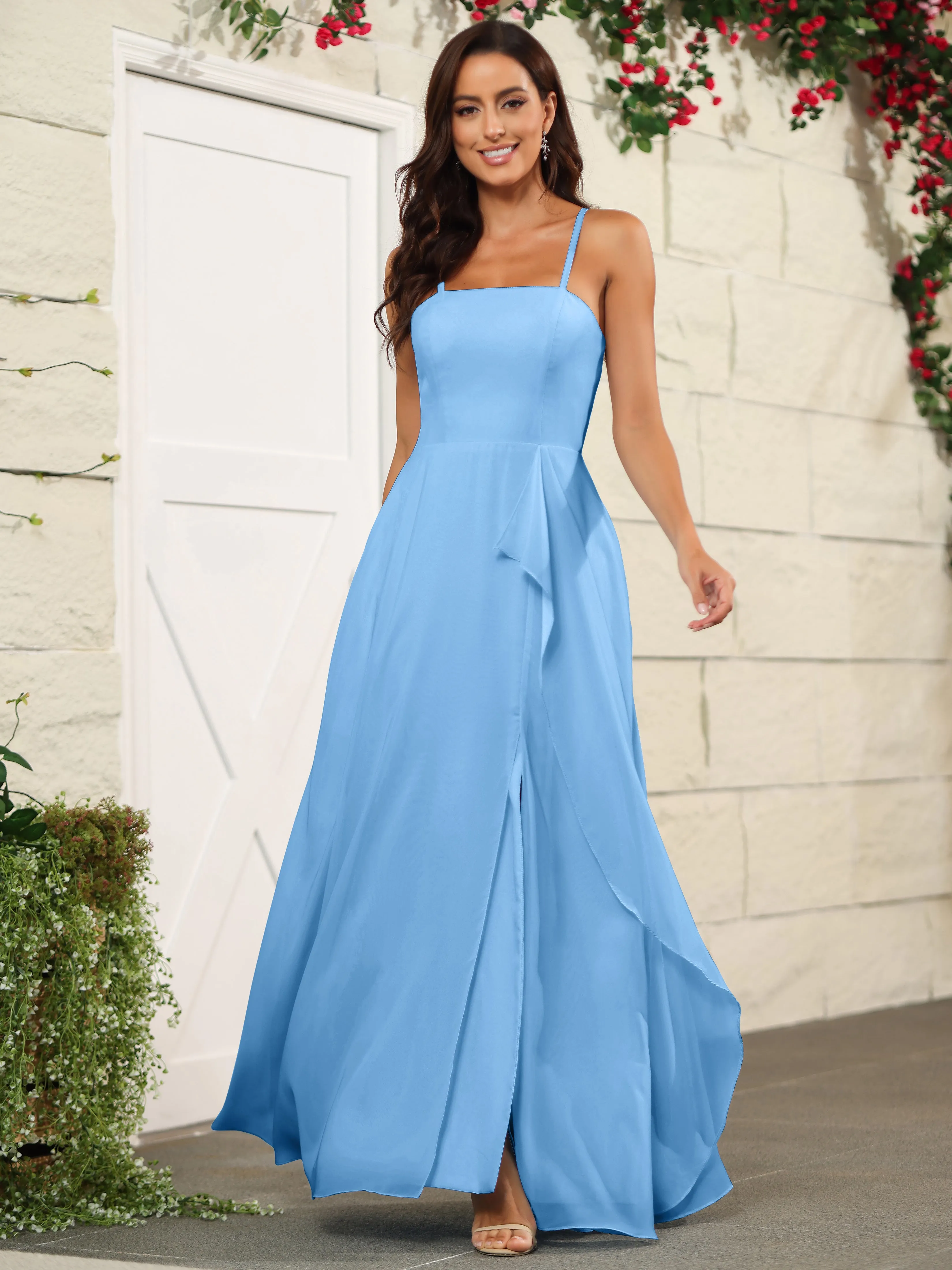 Beautiful Chiffon Spaghetti Straps Bridesmaid Dress with Pockets
