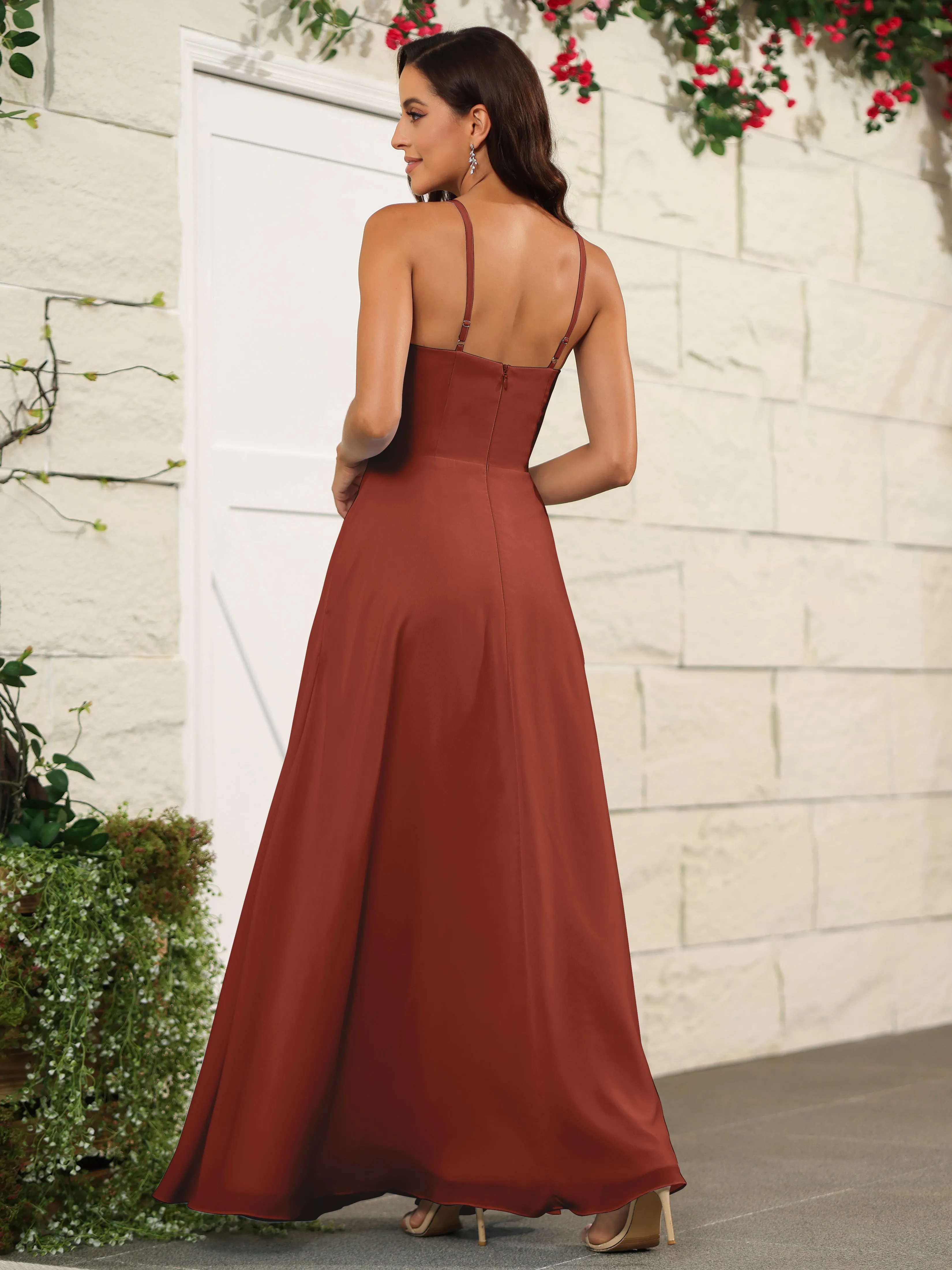 Beautiful Chiffon Spaghetti Straps Bridesmaid Dress with Pockets