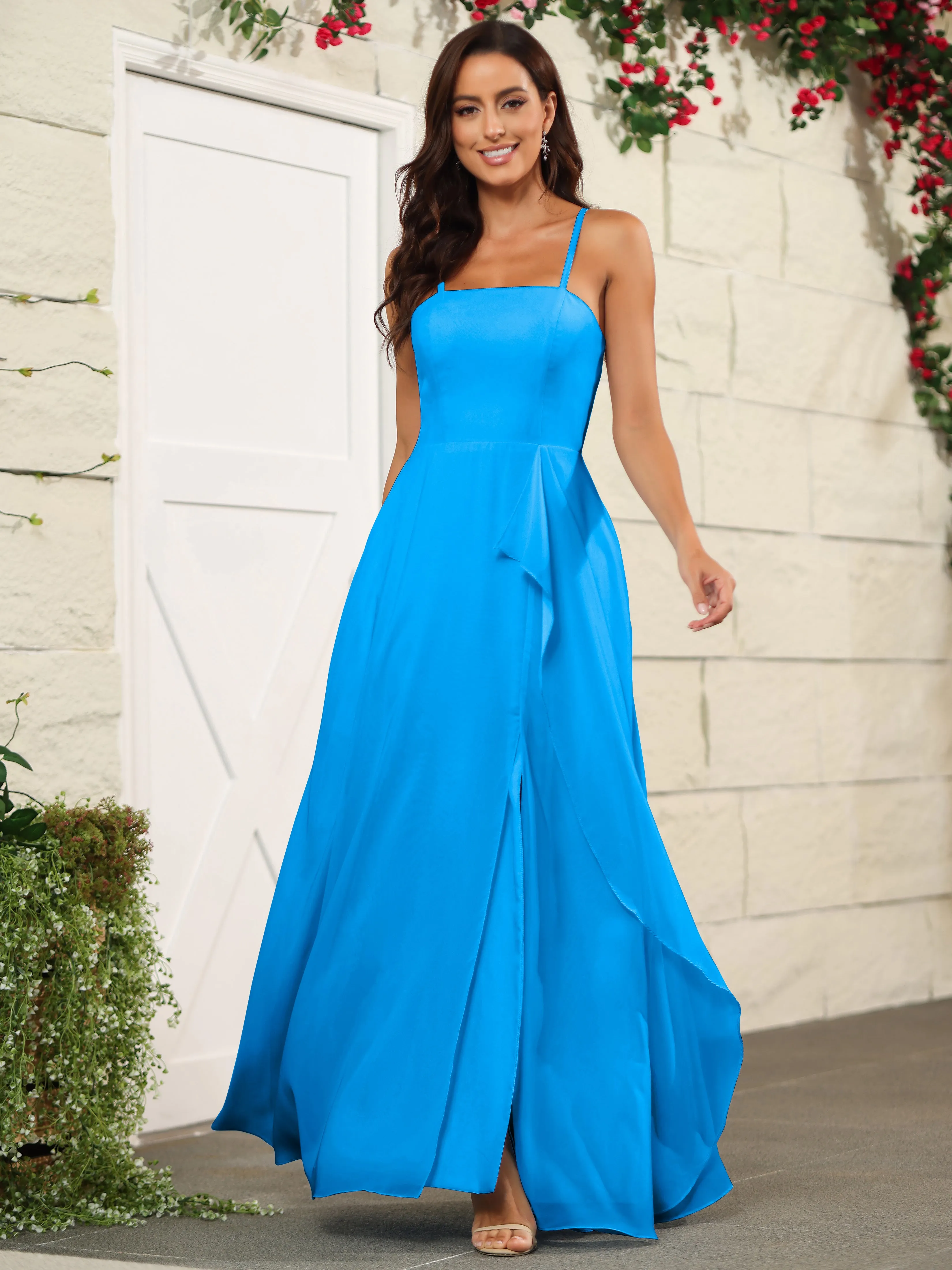 Beautiful Chiffon Spaghetti Straps Bridesmaid Dress with Pockets