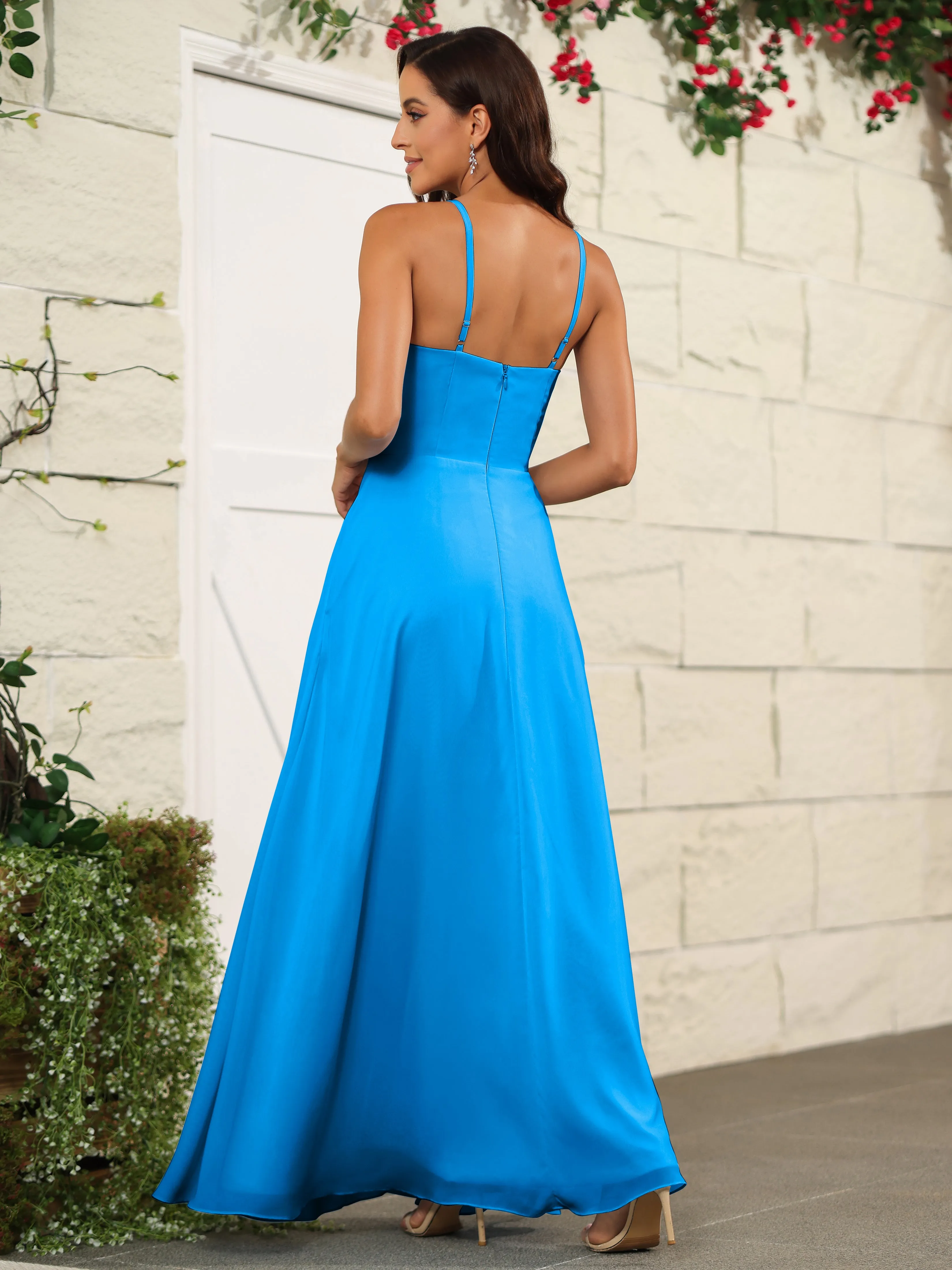 Beautiful Chiffon Spaghetti Straps Bridesmaid Dress with Pockets
