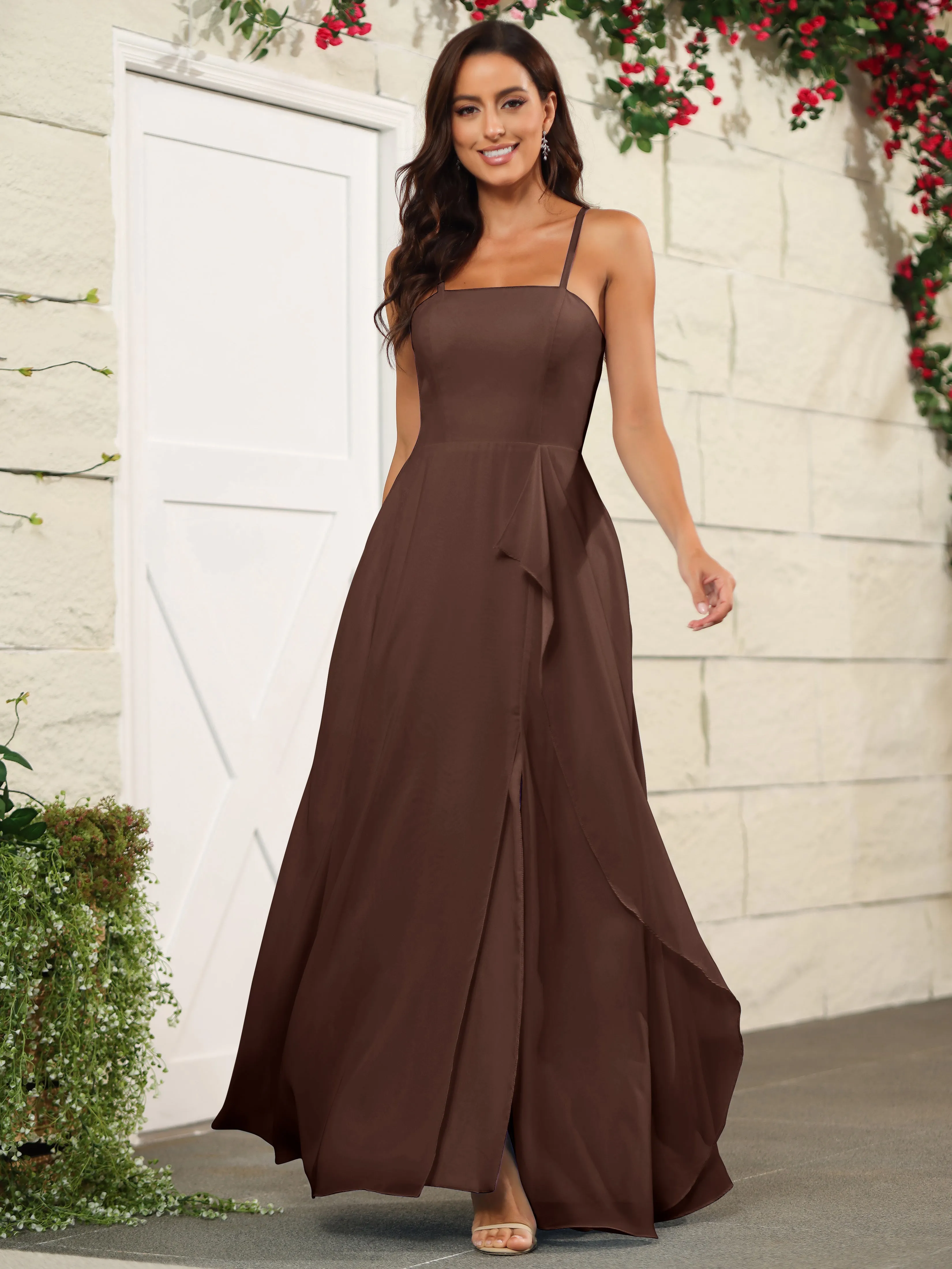 Beautiful Chiffon Spaghetti Straps Bridesmaid Dress with Pockets