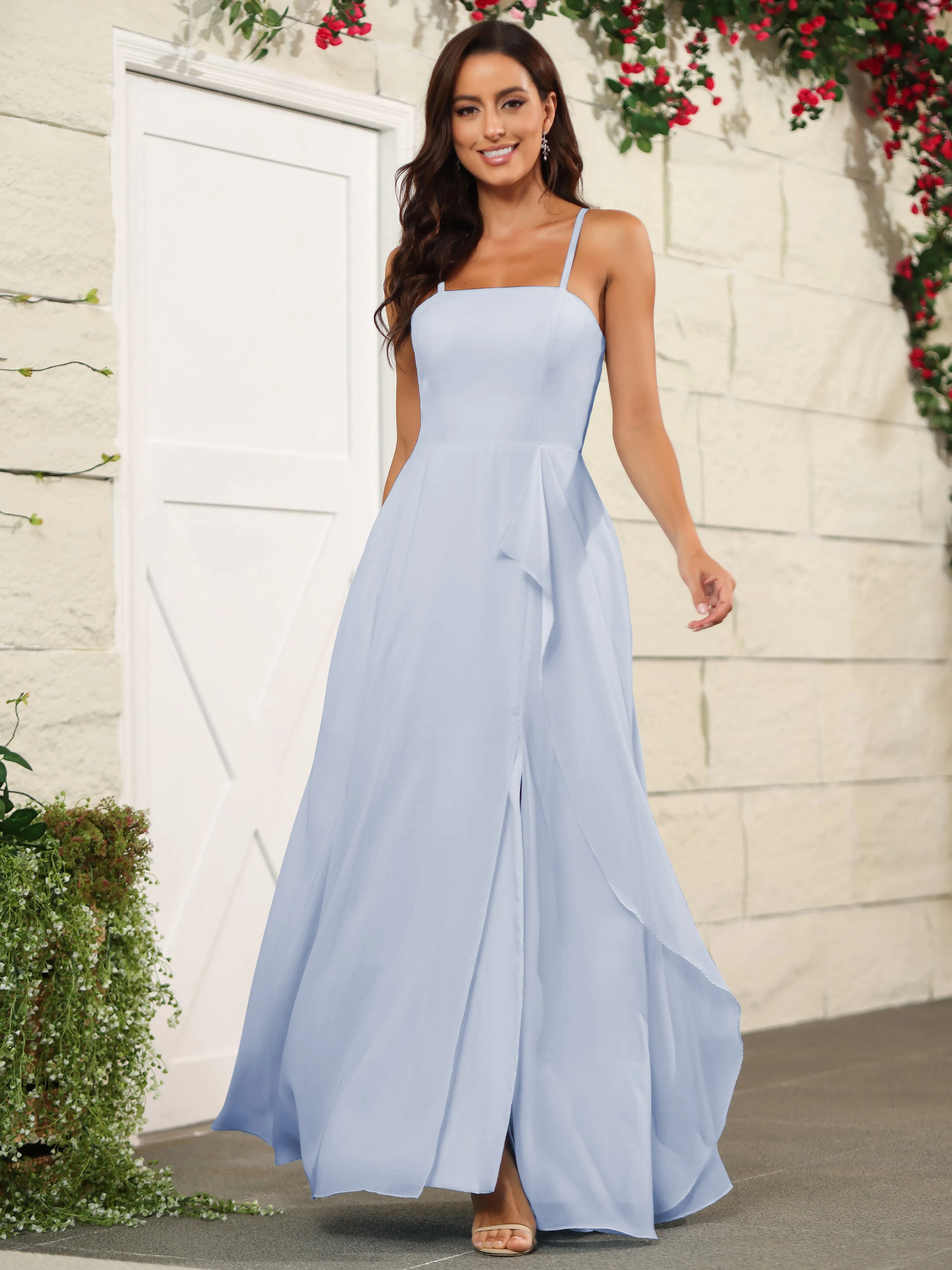Beautiful Chiffon Spaghetti Straps Bridesmaid Dress with Pockets