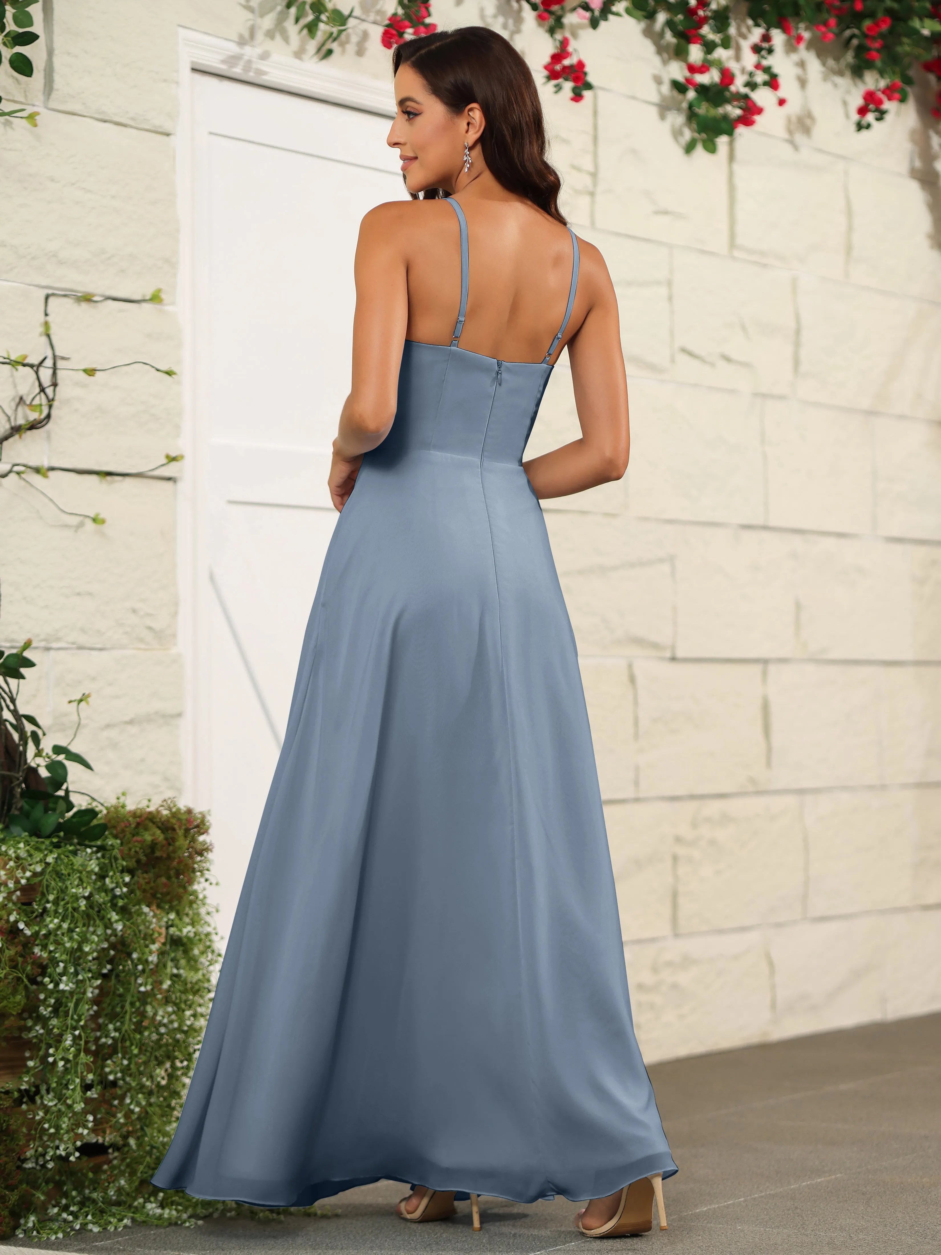 Beautiful Chiffon Spaghetti Straps Bridesmaid Dress with Pockets