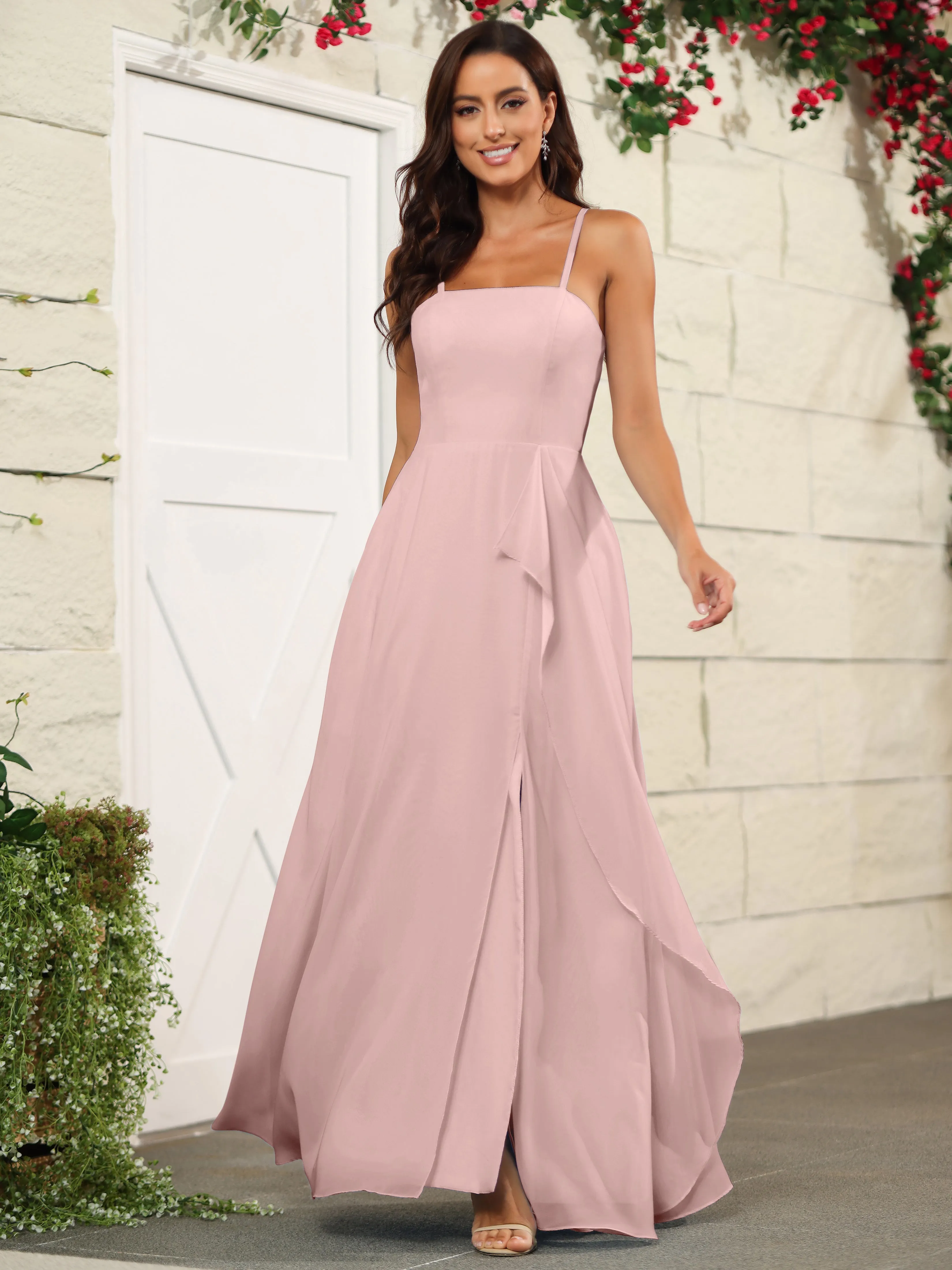 Beautiful Chiffon Spaghetti Straps Bridesmaid Dress with Pockets