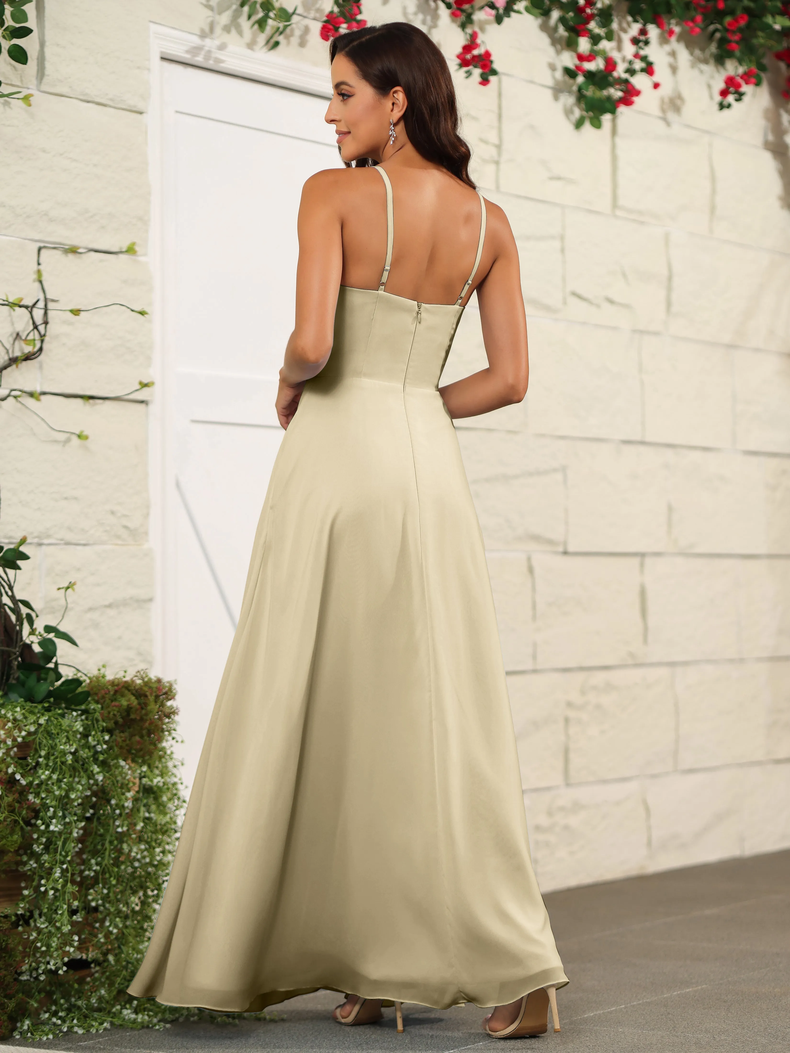Beautiful Chiffon Spaghetti Straps Bridesmaid Dress with Pockets