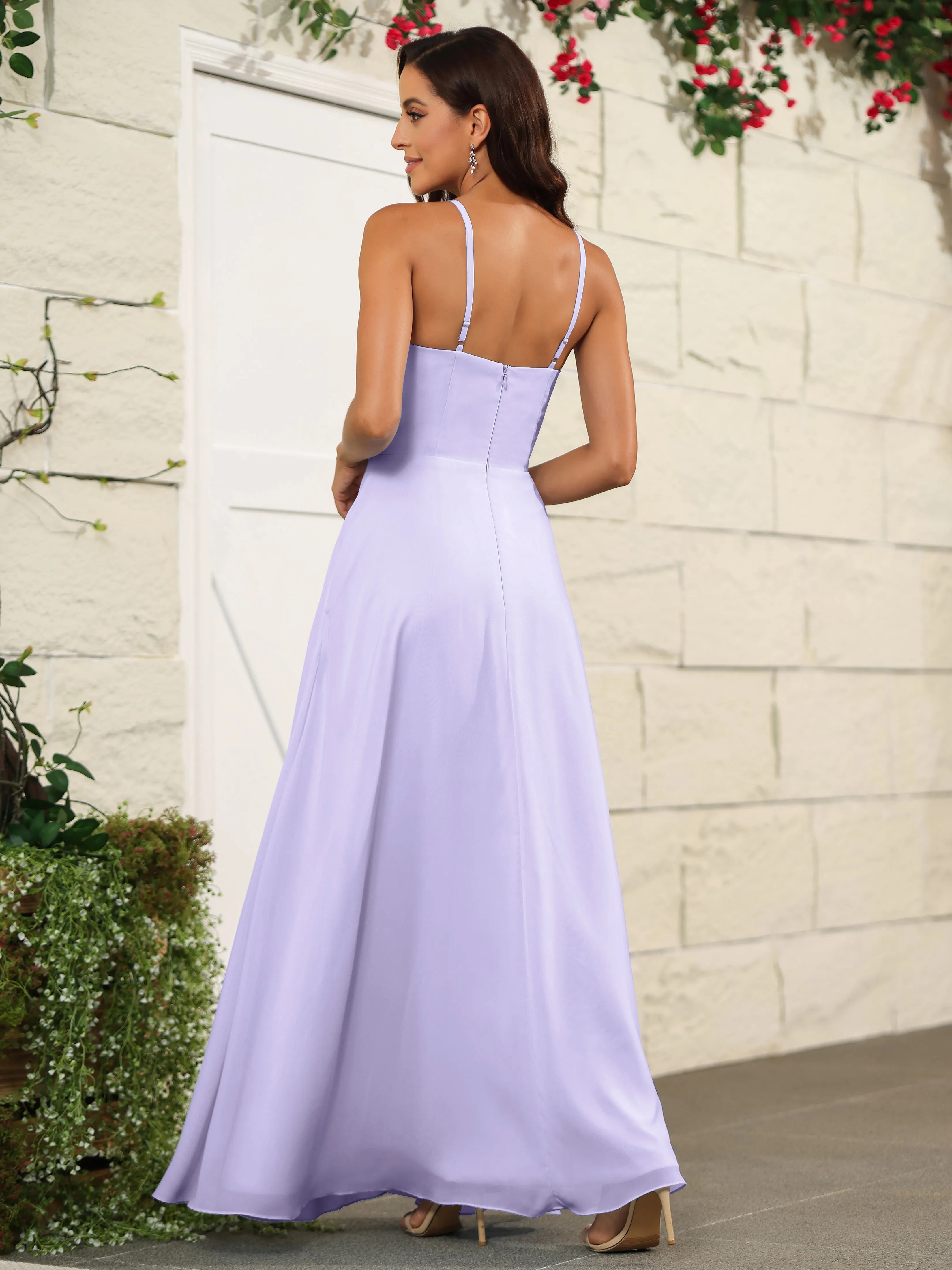 Beautiful Chiffon Spaghetti Straps Bridesmaid Dress with Pockets