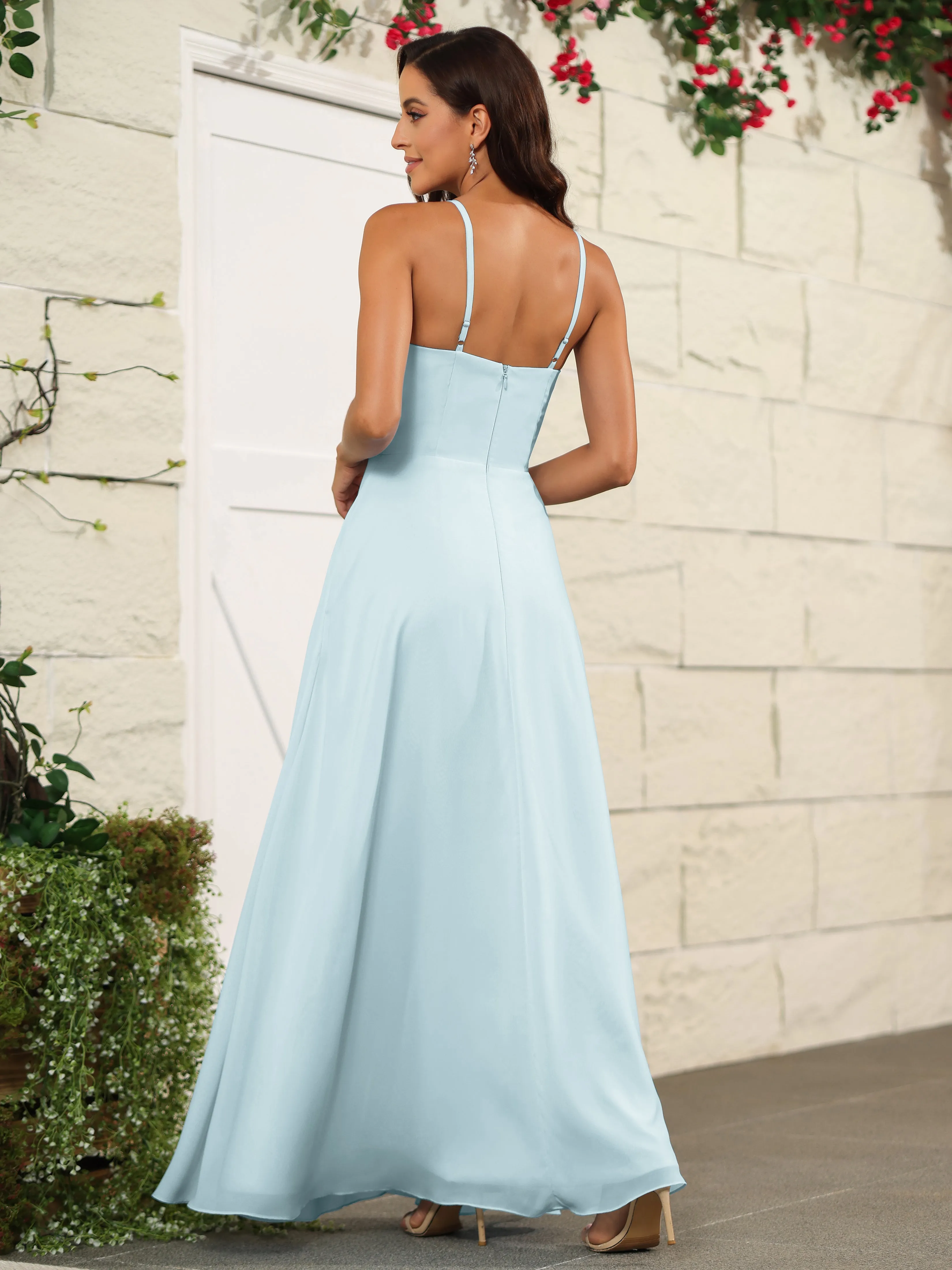 Beautiful Chiffon Spaghetti Straps Bridesmaid Dress with Pockets