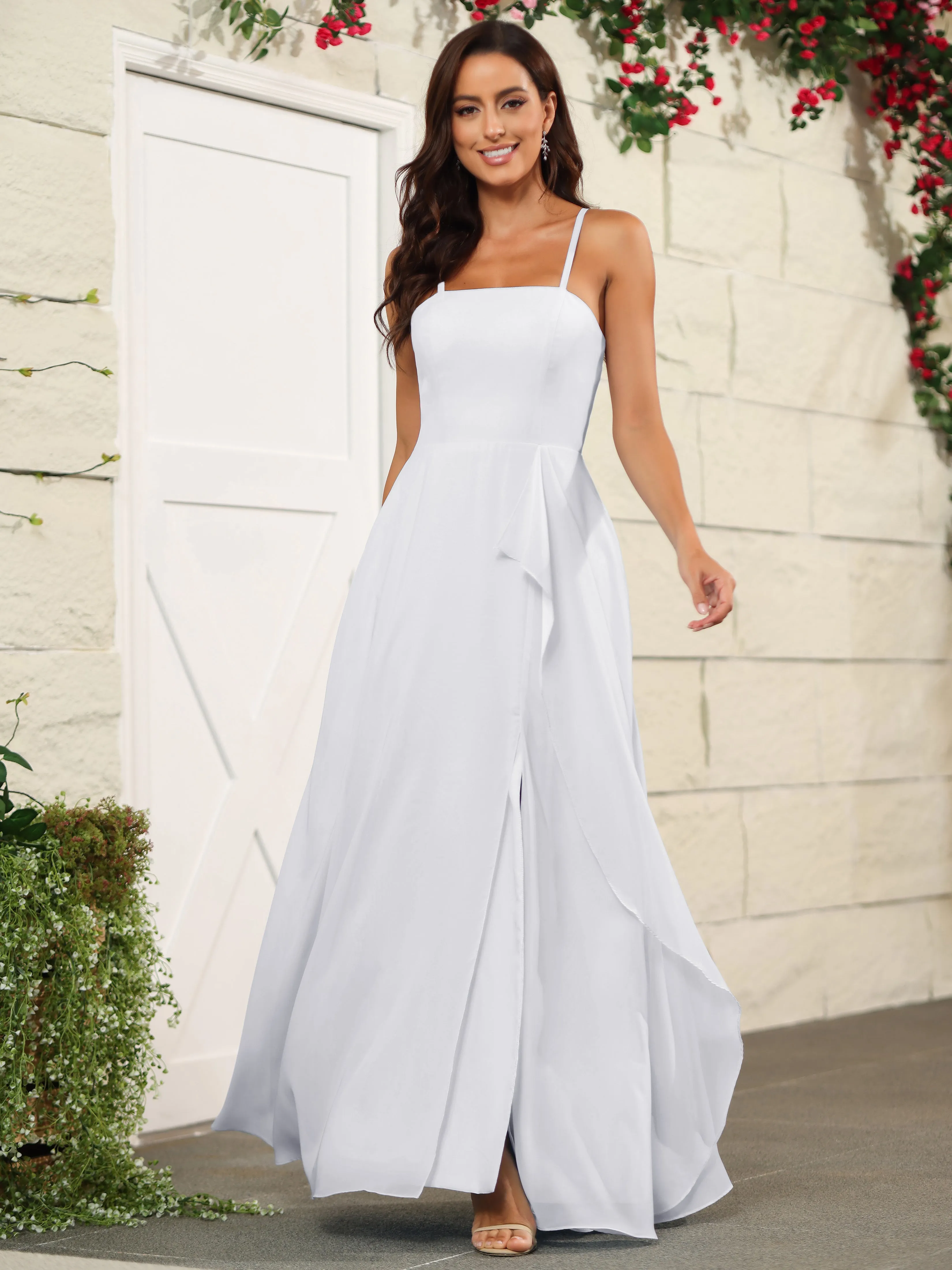 Beautiful Chiffon Spaghetti Straps Bridesmaid Dress with Pockets