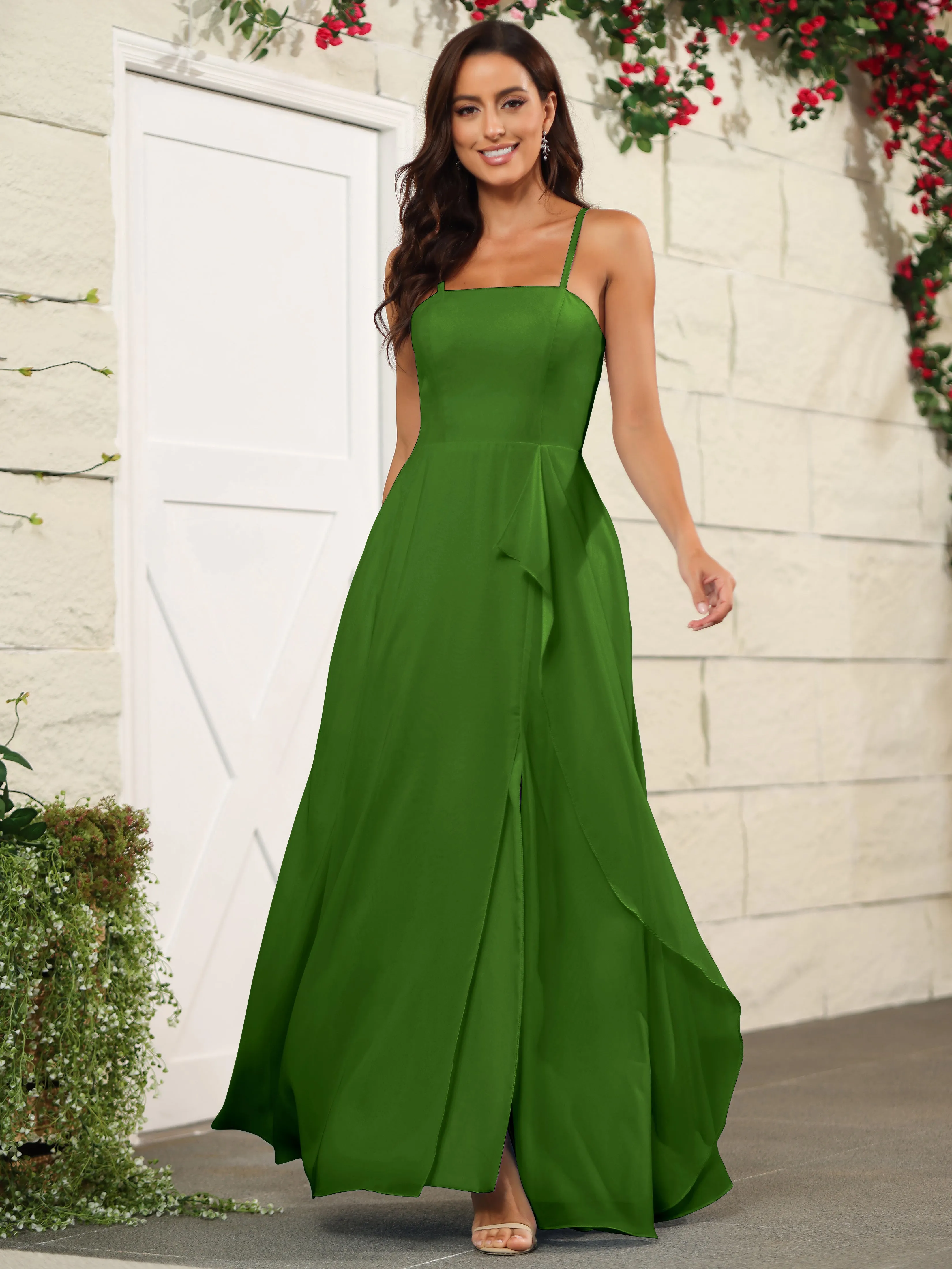 Beautiful Chiffon Spaghetti Straps Bridesmaid Dress with Pockets