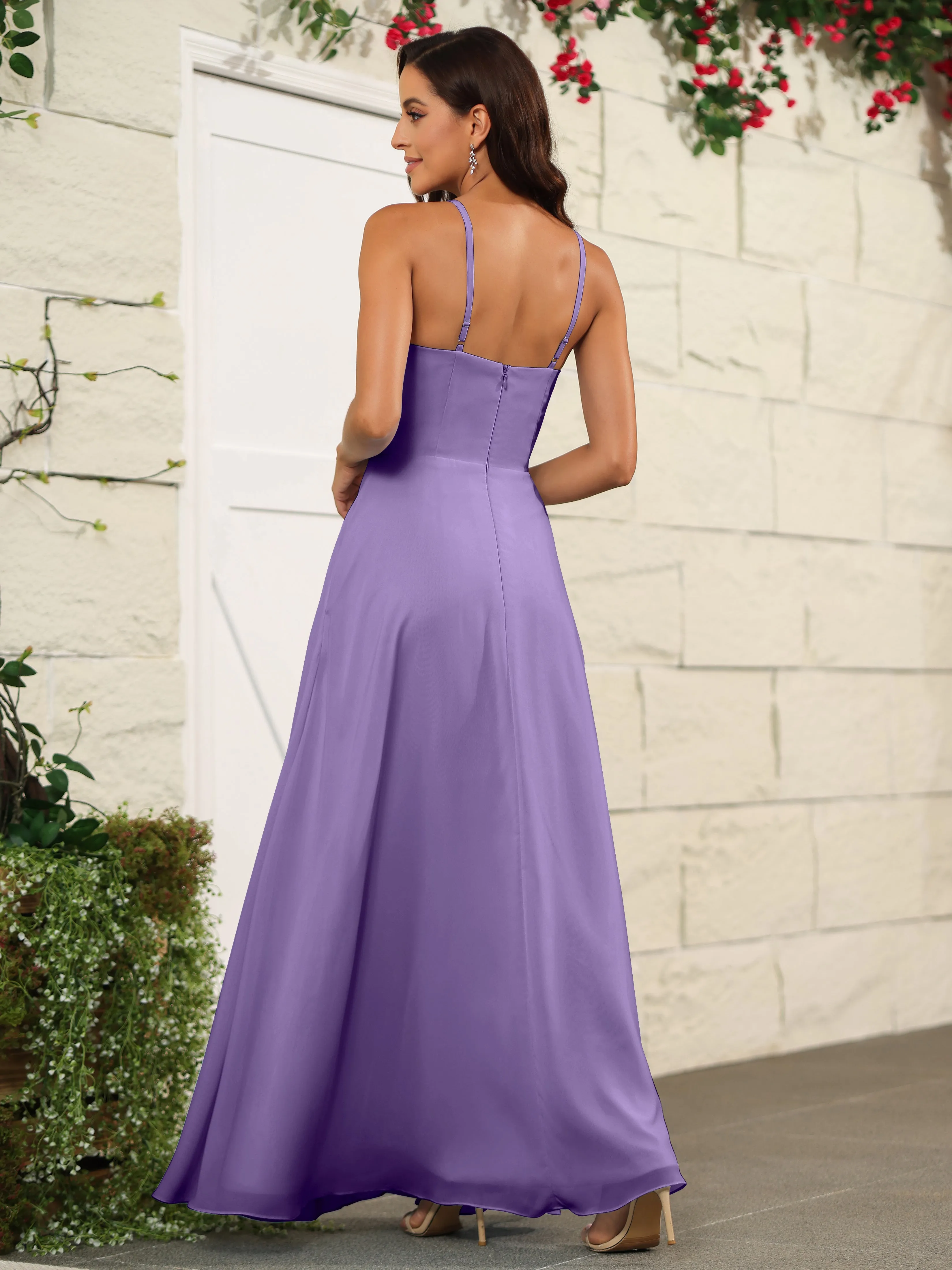 Beautiful Chiffon Spaghetti Straps Bridesmaid Dress with Pockets