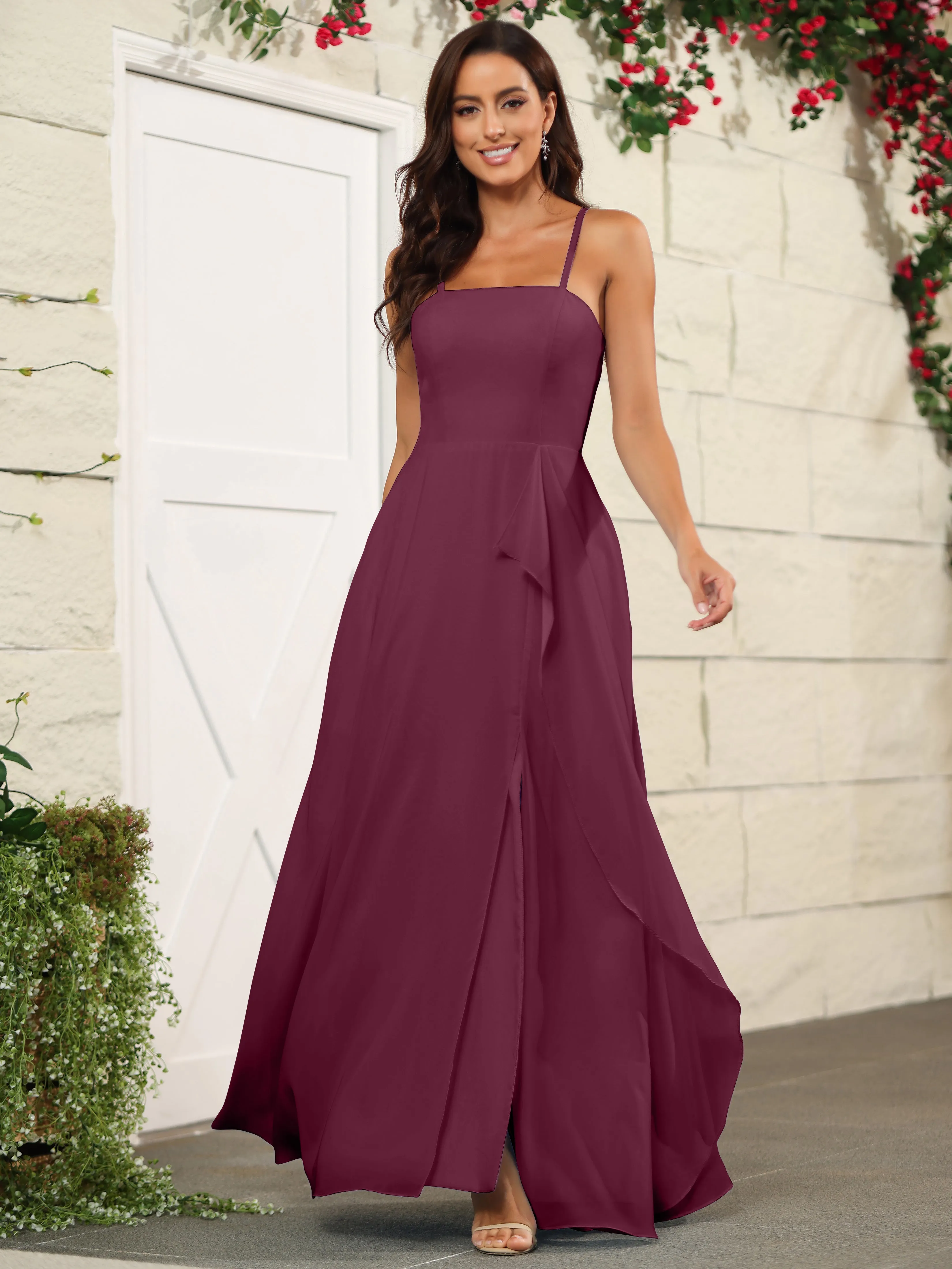 Beautiful Chiffon Spaghetti Straps Bridesmaid Dress with Pockets