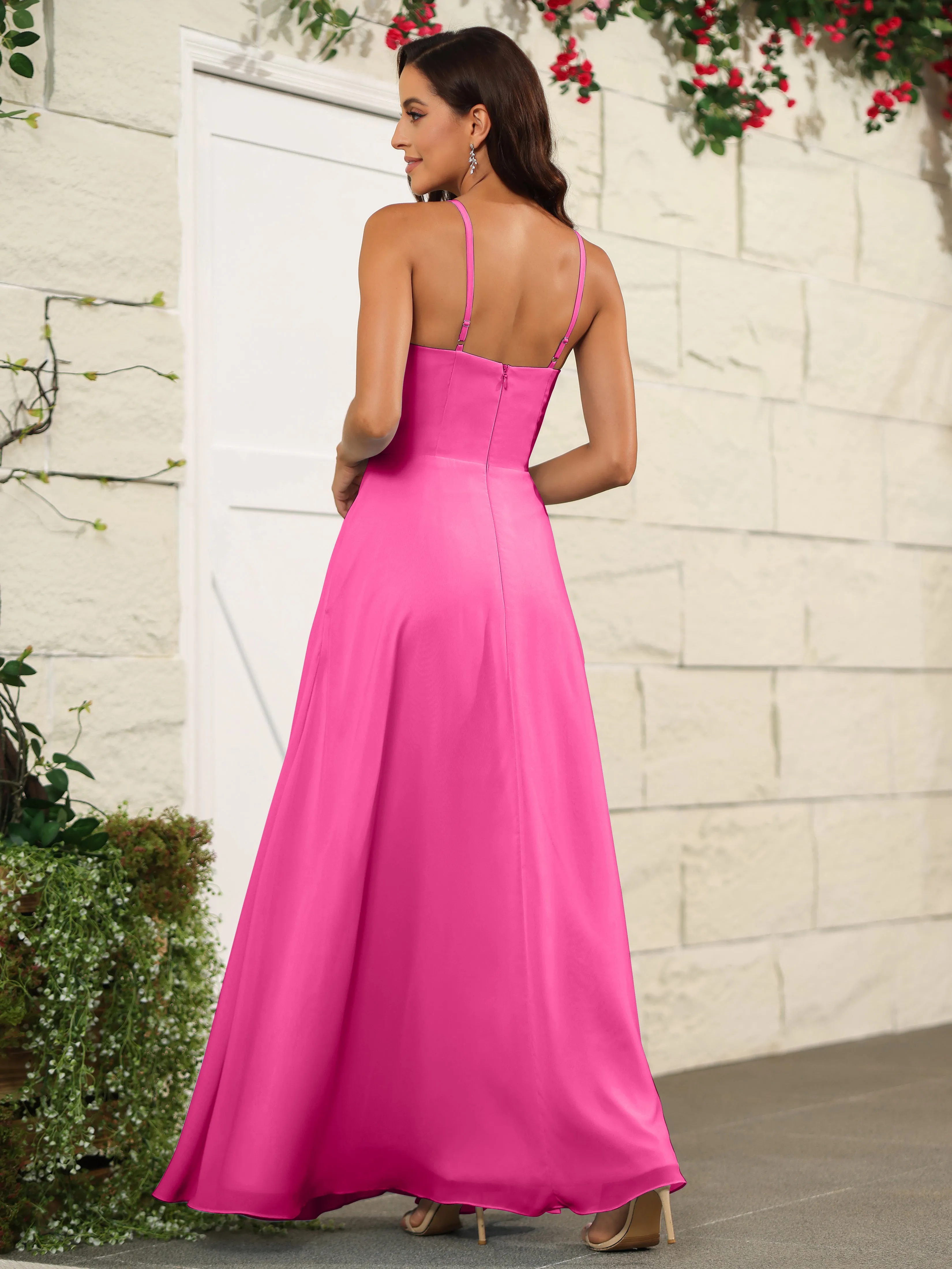 Beautiful Chiffon Spaghetti Straps Bridesmaid Dress with Pockets