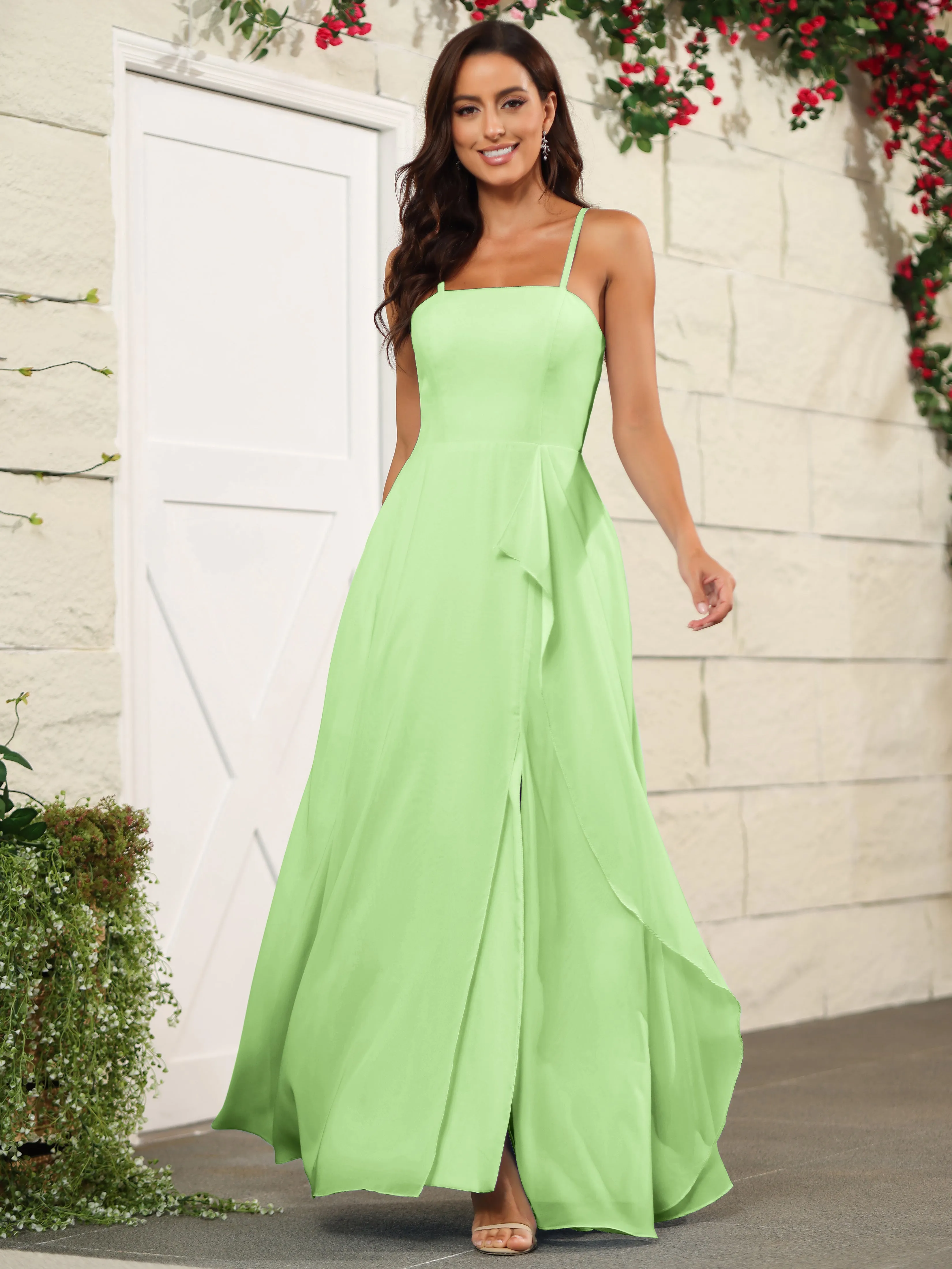 Beautiful Chiffon Spaghetti Straps Bridesmaid Dress with Pockets